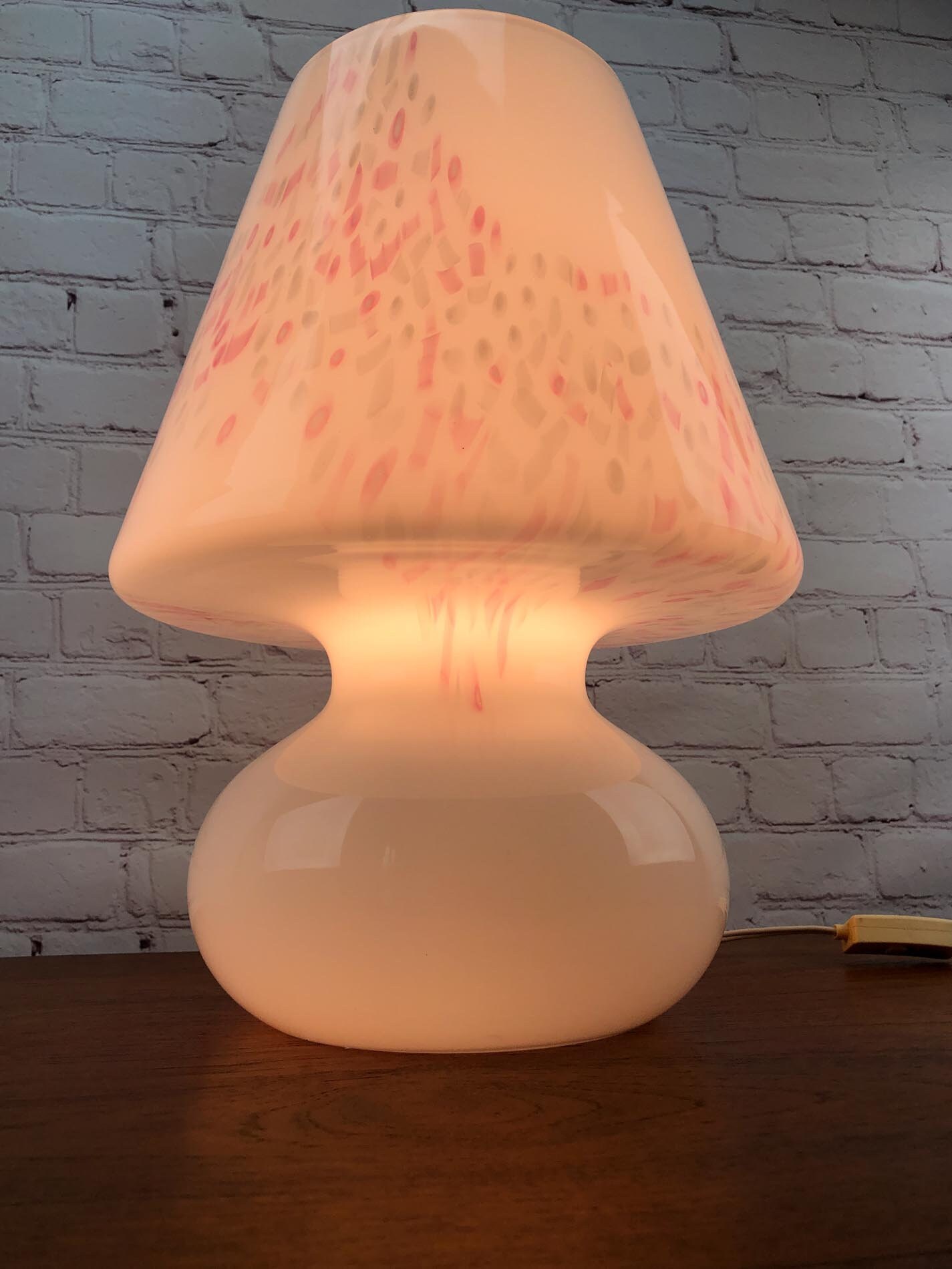 Murano Mushroom Lamp, Vetri Murano Mushroom Glass Lamp, Murano Confetti Swirl Mushroom Lamp