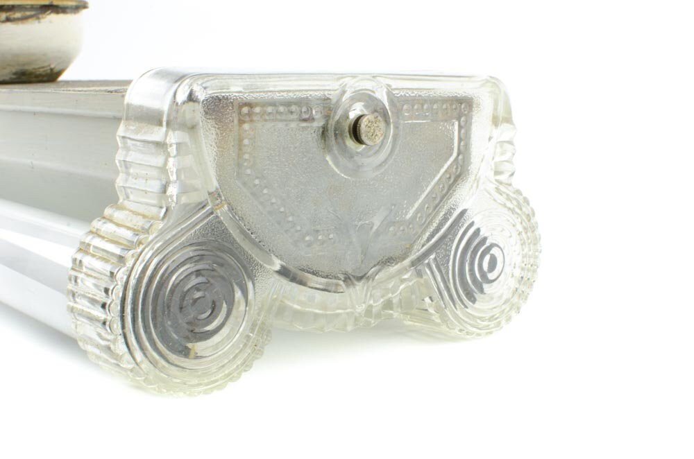 Vintage Art Deco Fluorescent Light Fixture with Clear Glass End Caps
