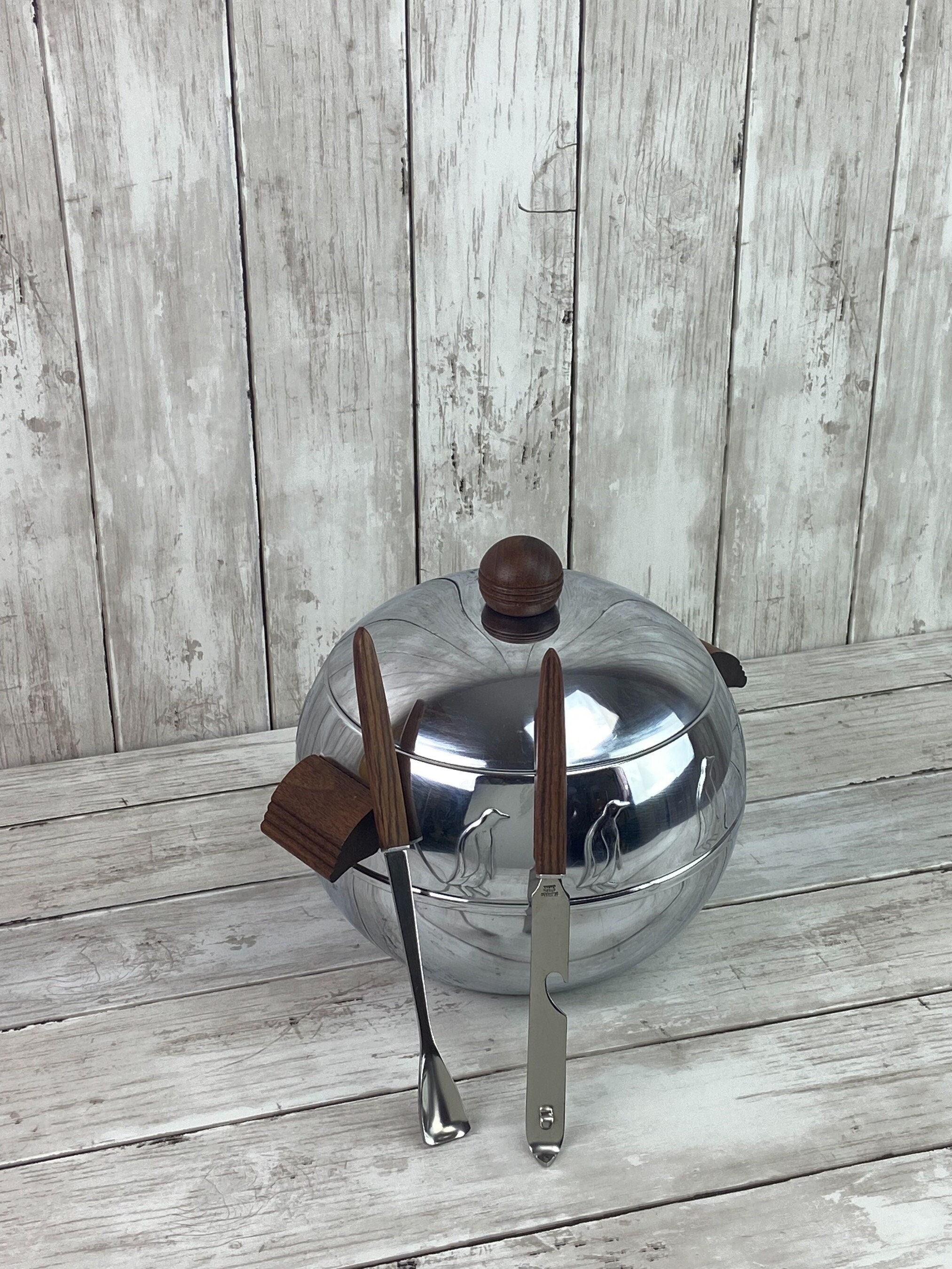 West Bend Penguin Chrome Ice Bucket, Mid Century Ice Bucket, Stainless