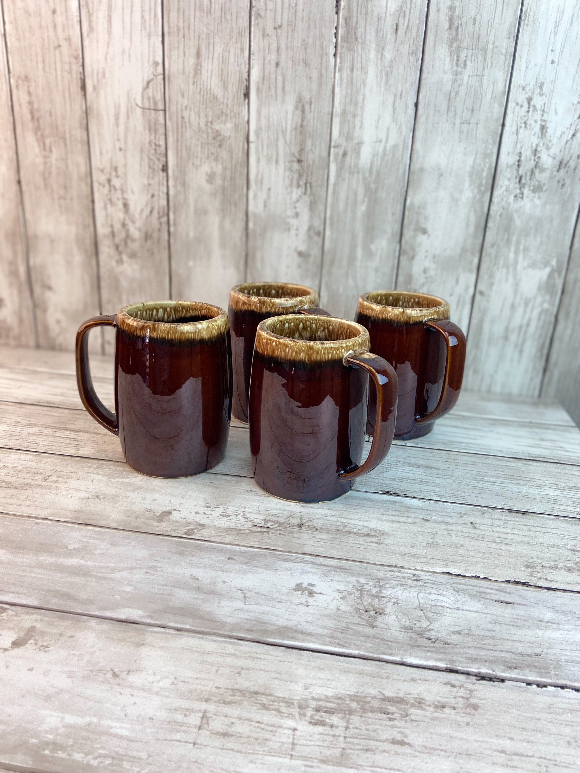 Hull Pottery Brown Drip Mugs, Hull Pottery USA, Brown Drip Stein, Hull