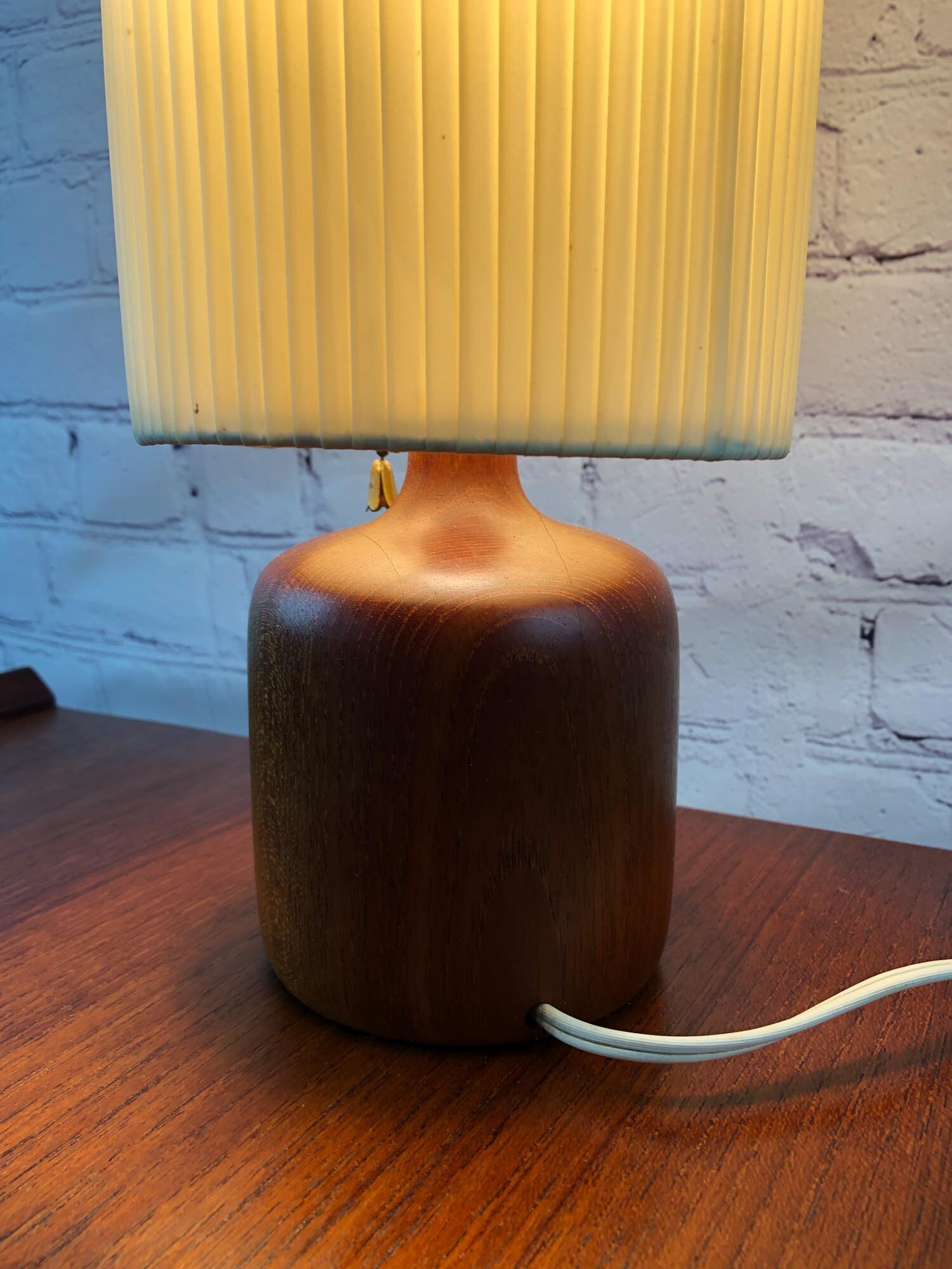 Mid Century Modern Teak Table Lamp, Mid Century Teak Lamp, Small Teak
