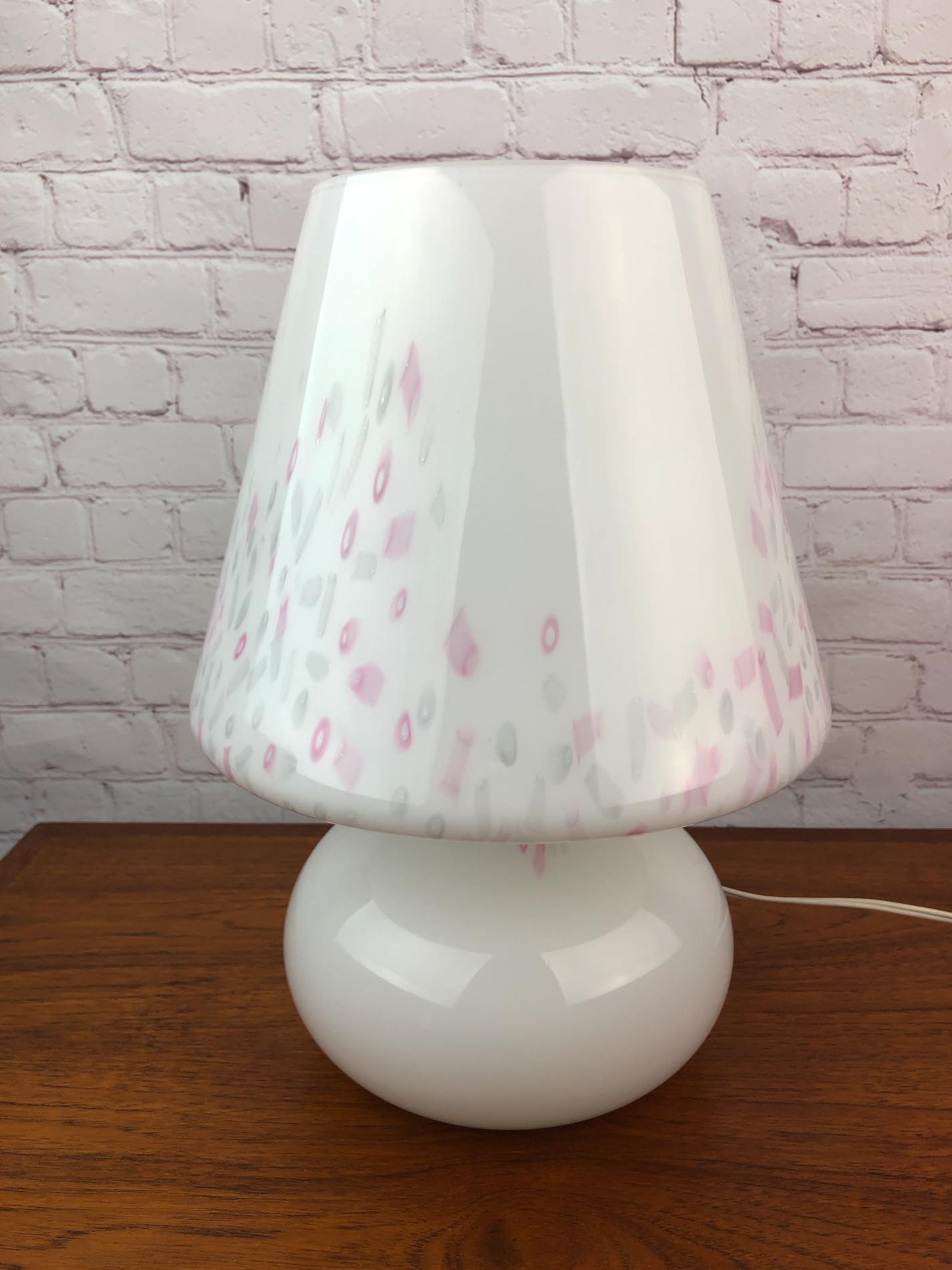 Murano Mushroom Lamp, Vetri Murano Mushroom Glass Lamp, Murano Confetti Swirl Mushroom Lamp