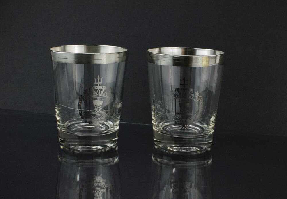 Vintage United States Naval Academy Silver Fade Rock Glasses, USNA