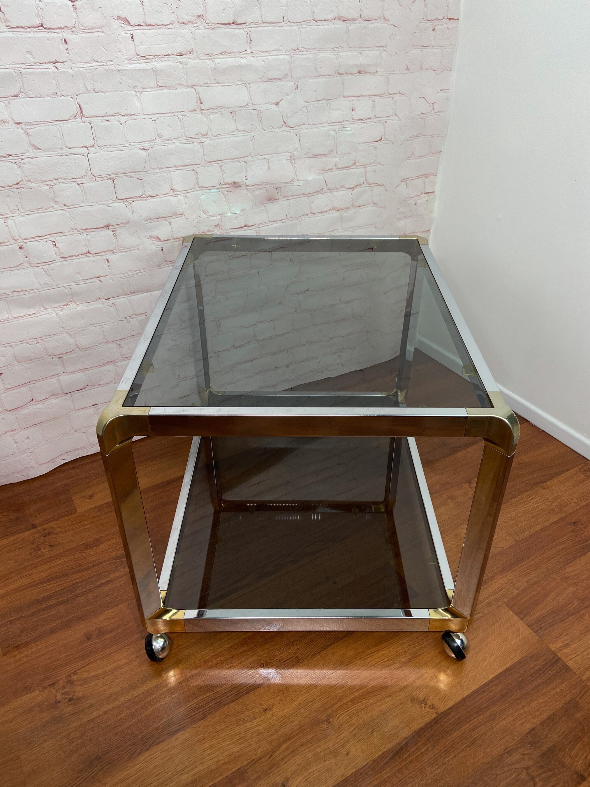 ON HOLDChrome End Table, Chrome and Glass Coffee Table, Modernist End