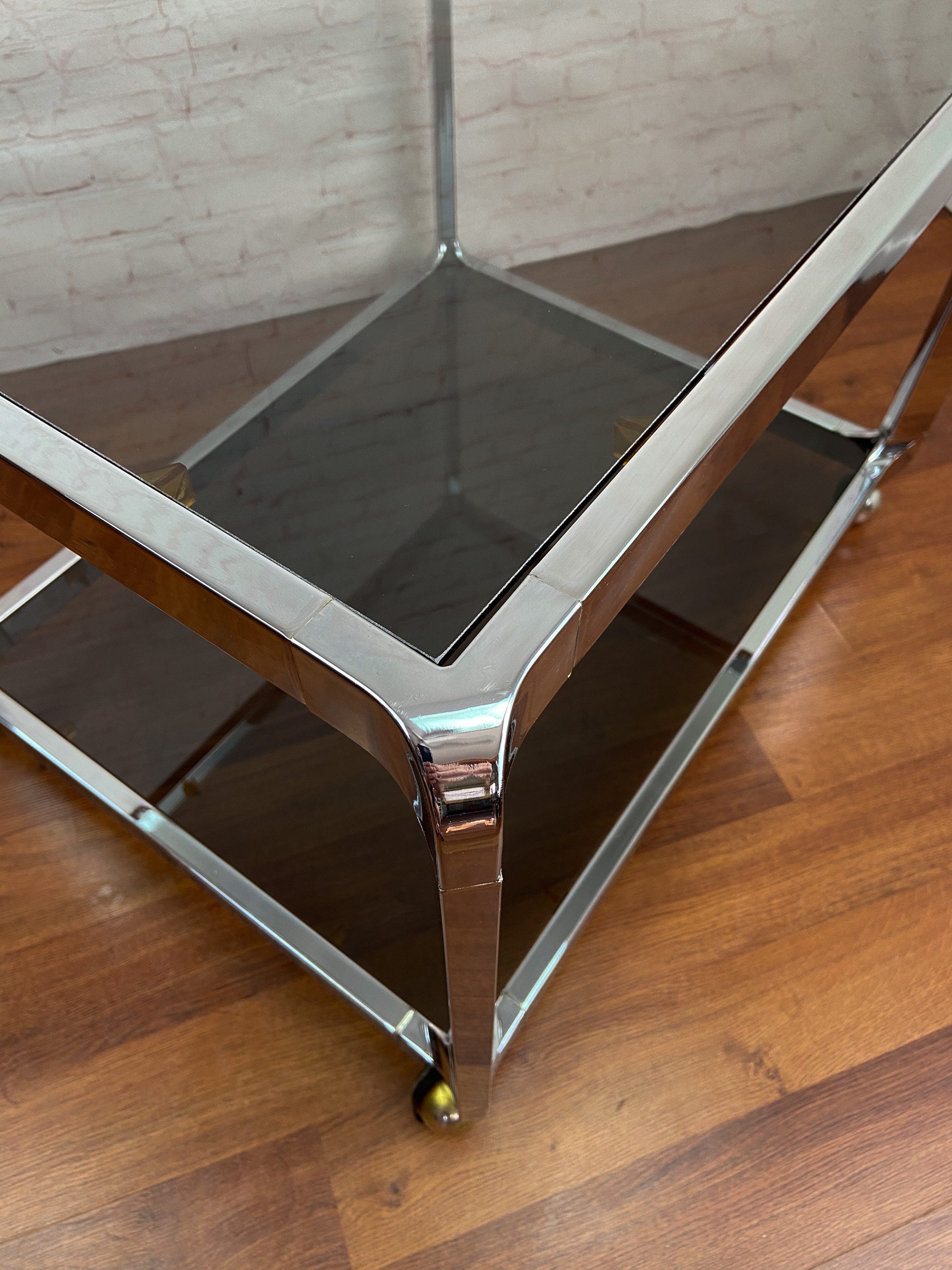 Chrome End Table, Chrome and Glass Coffee Table, Modernist End Table