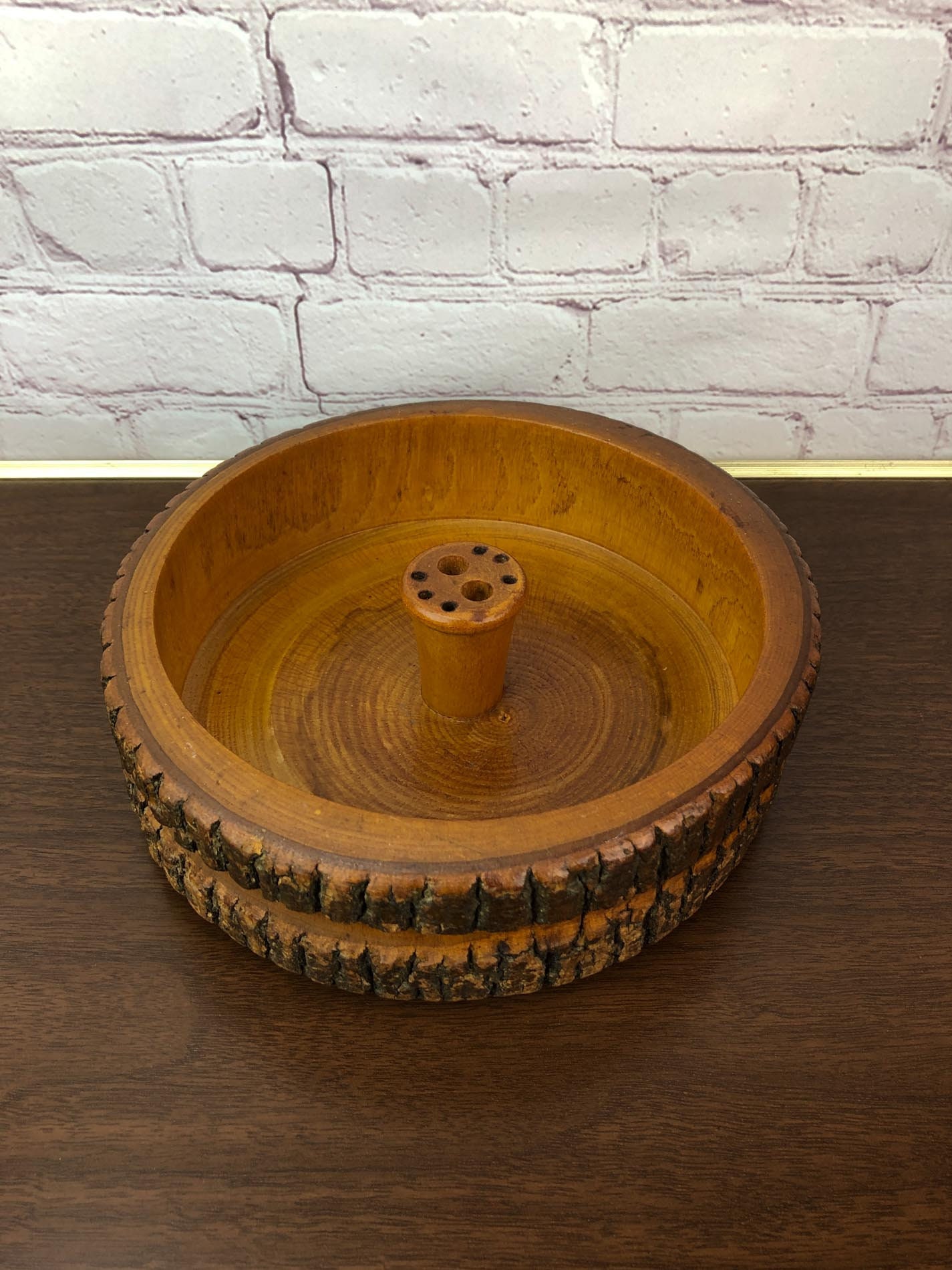 Vintage Wood Log Nut Bowl, Live Bark Edge Nut Bowl, Ellwood Rusticware