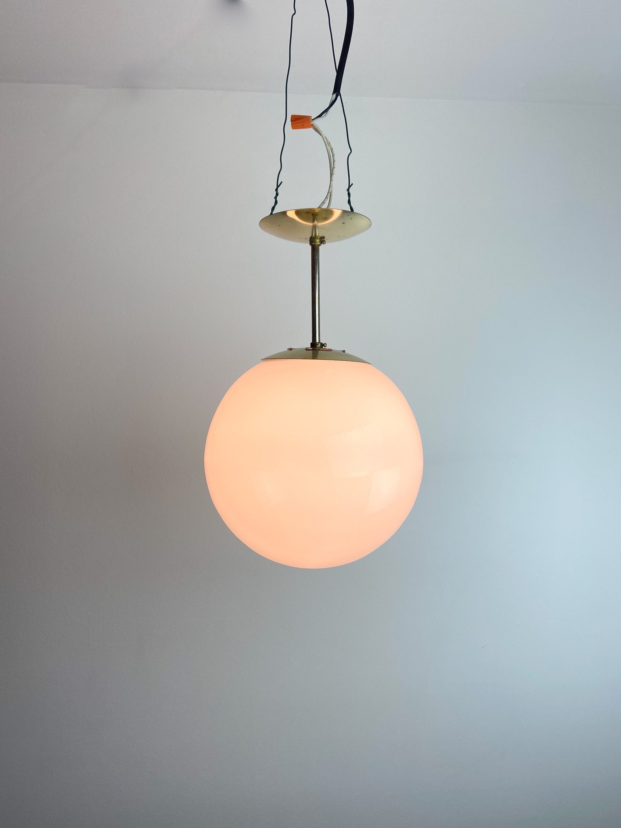 Mid Century Light Fixture. MCM Post Modern Ceiling Pendant Globe Light