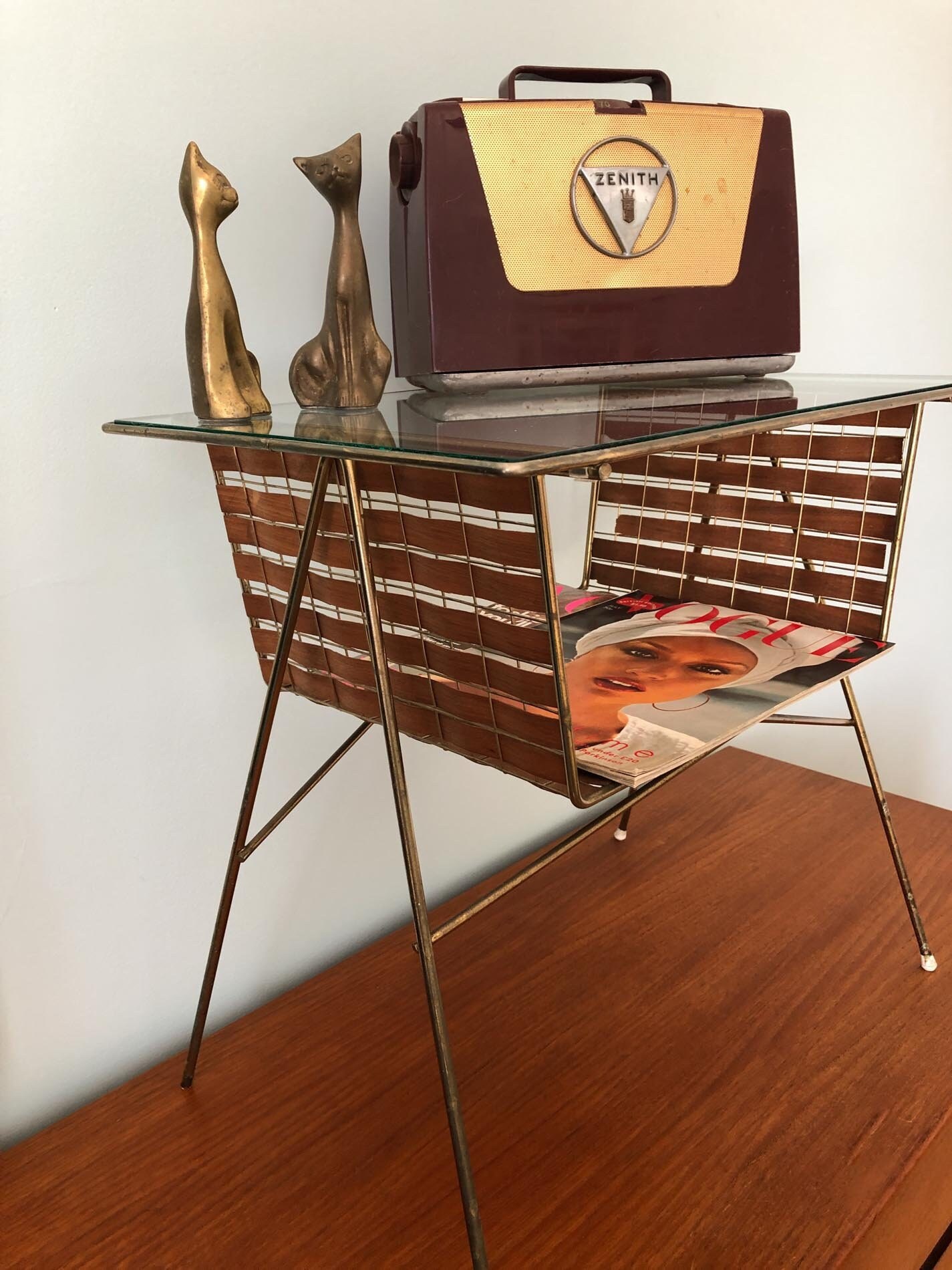 Tony Paul Designs Interlace Collection, Glass Top Magazine Table, Mid