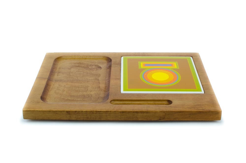 Baribo Maid Cheese Tray with Abstract Tile, Baribocraft Cheese Board