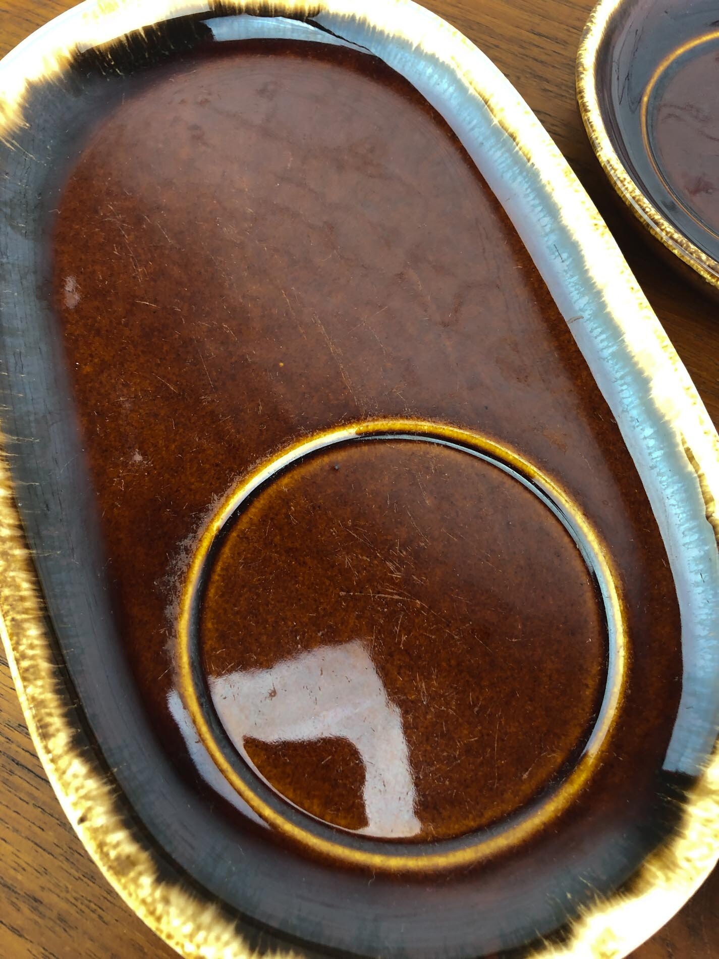 Hull Luncheon Plates (3), Hull Brown Drip Oven Proof USA Snack Plates