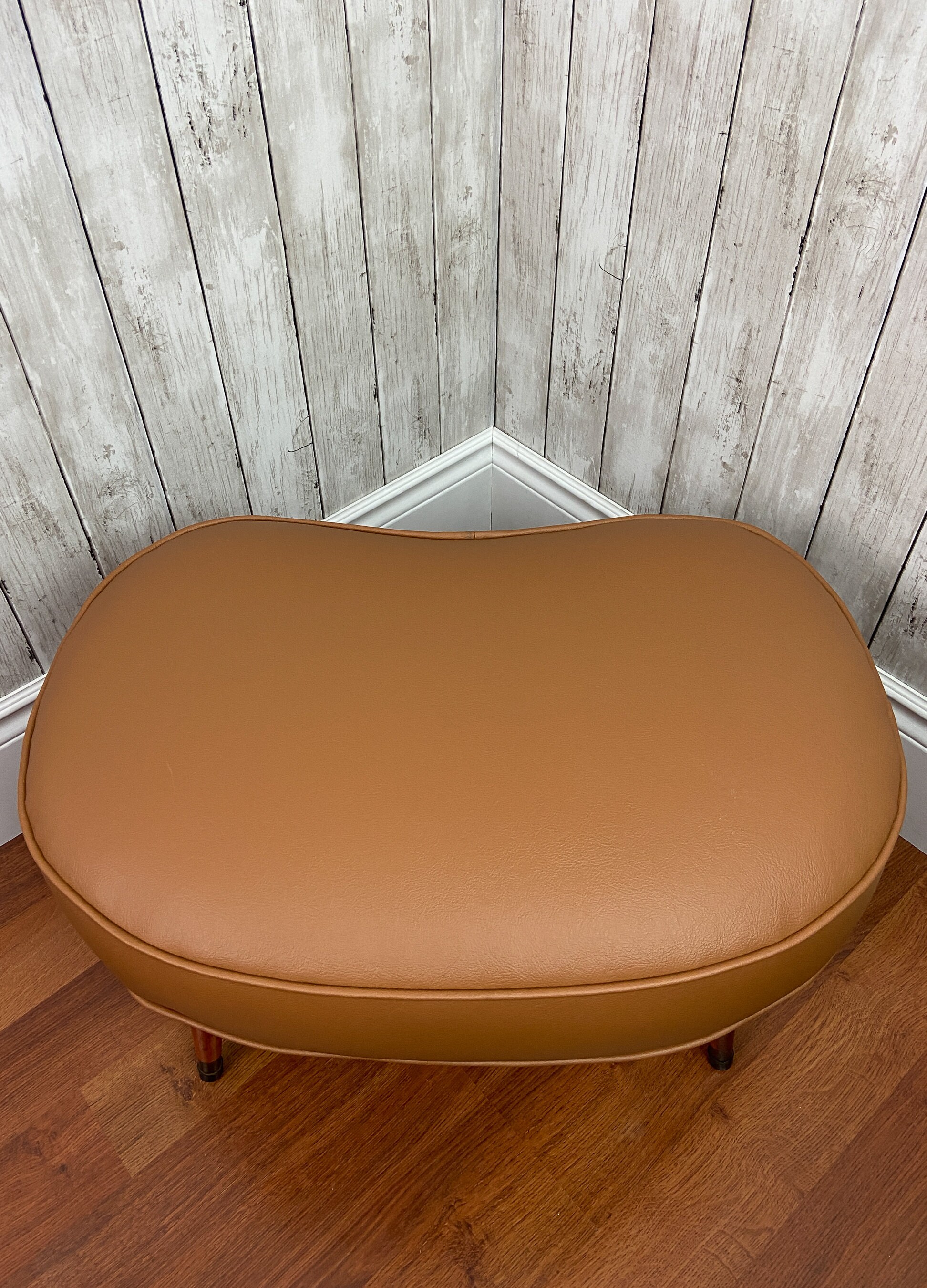Vinyl Footstool Kidney Shaped Footstool Vintage Vinyl Footstool Mid