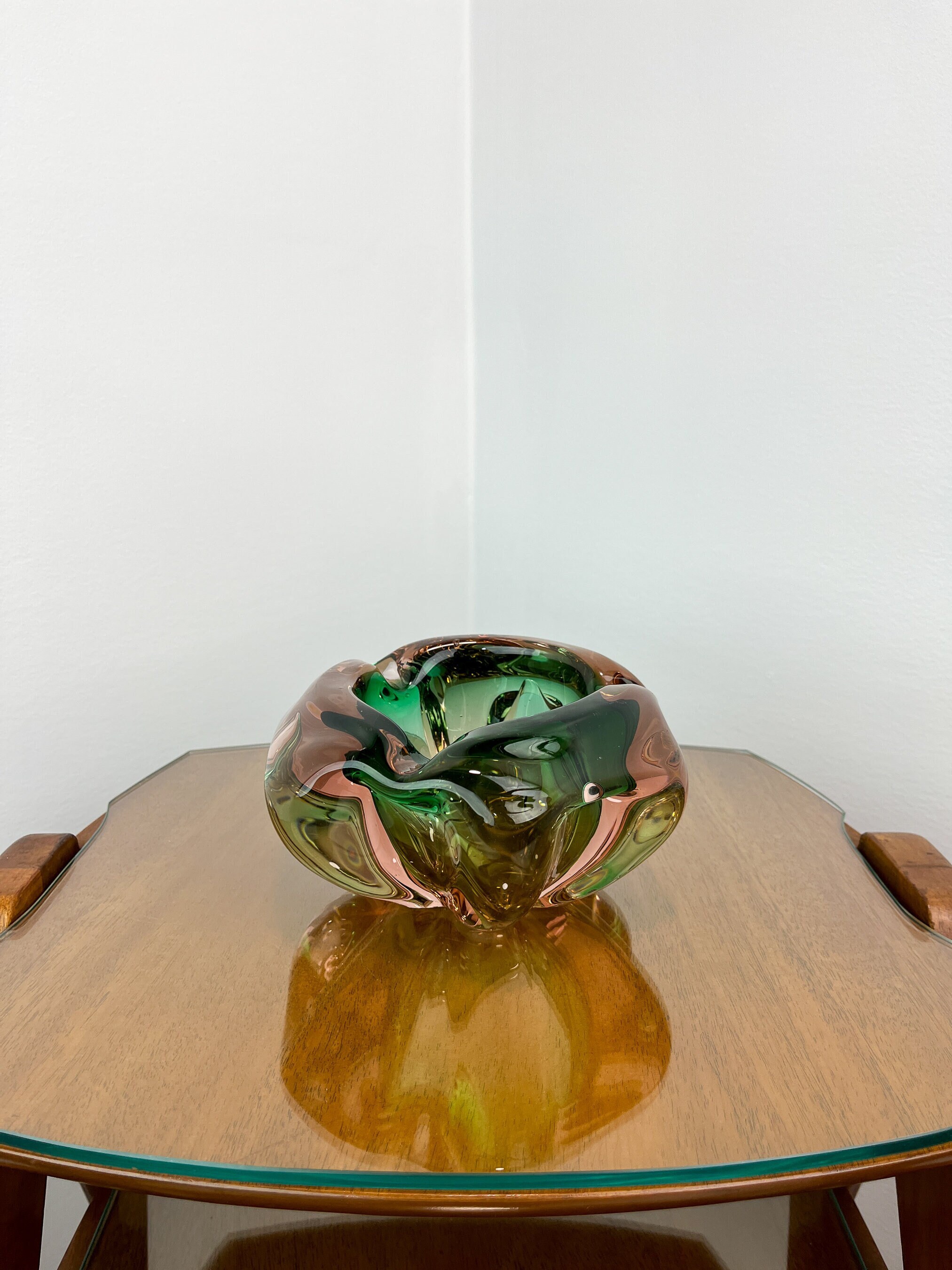 Vintage Glass Ashtray Bohemian Art Glass Mid Century Glass Ashtray