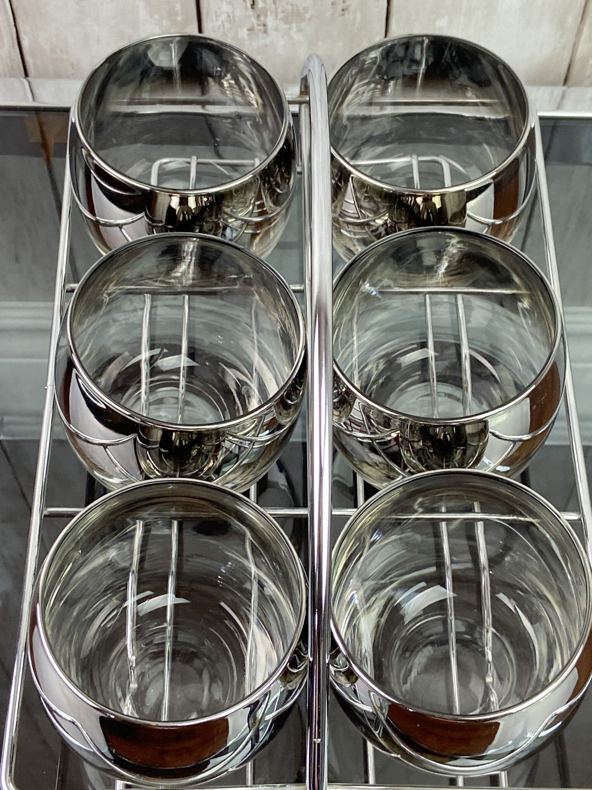 MCM Glass Caddy Glass Caddy Vintage Silver Tumblers Vintage Drink Caddy