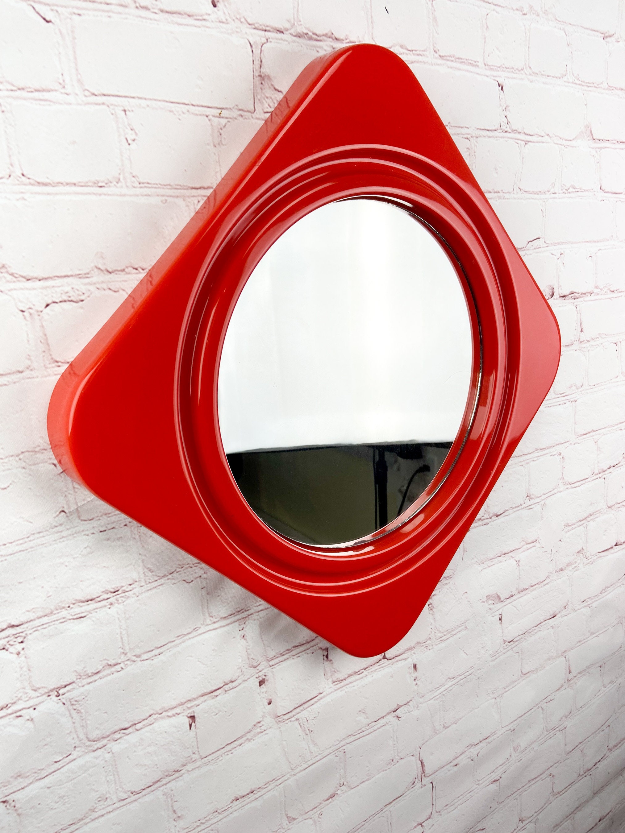 Orange Mirror Vintage Plastic Mirror Retro Orange Mirror Space Age Wall Mirror Diamond Wall