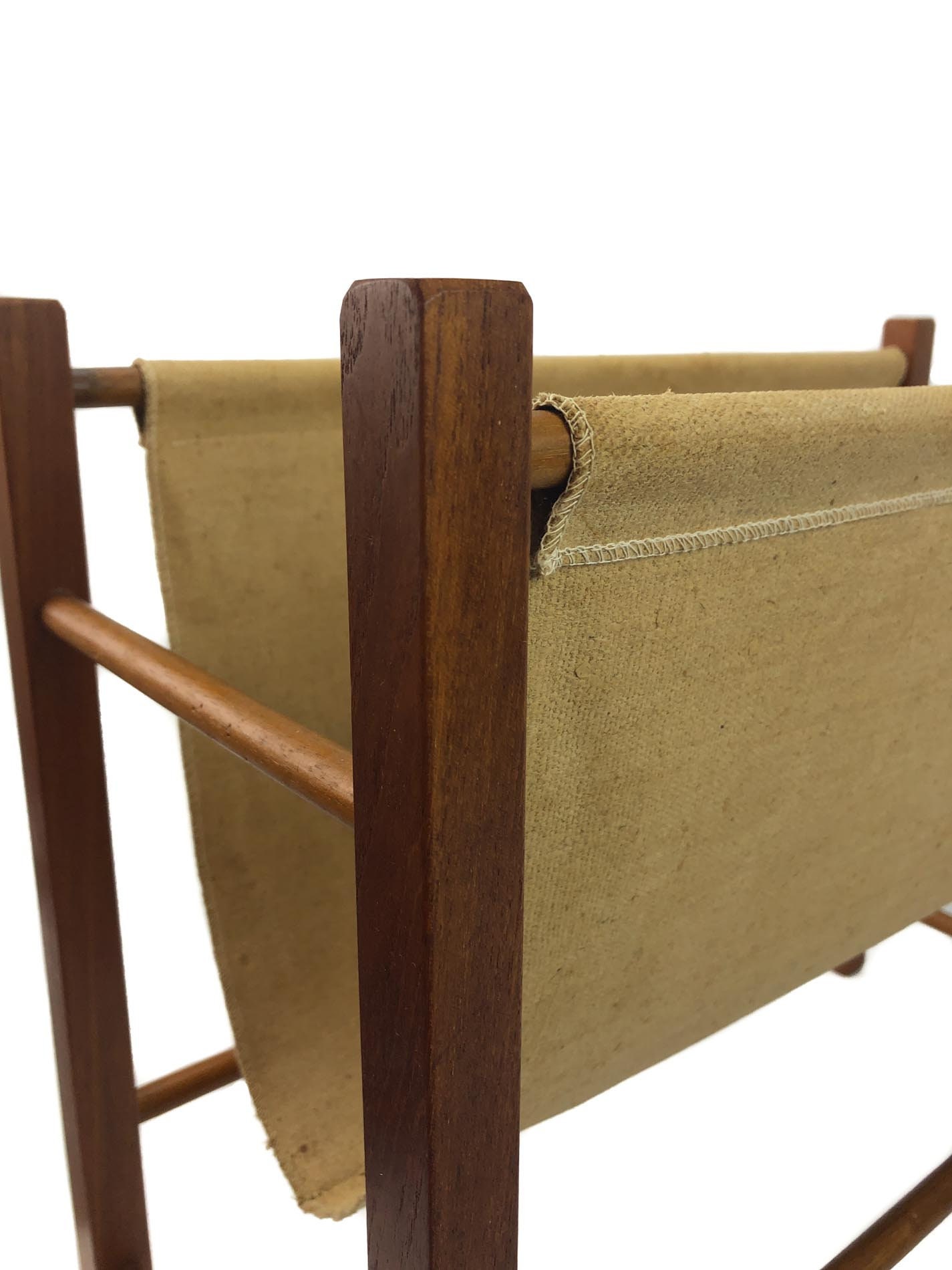 Teak Magazine Rack, Teak and Canvas Magazine Rack, Danish Magazine Rack ...