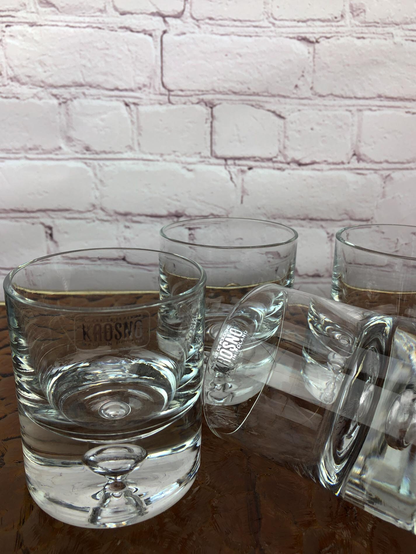 Crystal Whisky Glasses(Set of Four), Krosno Poland, Suspended Bubble