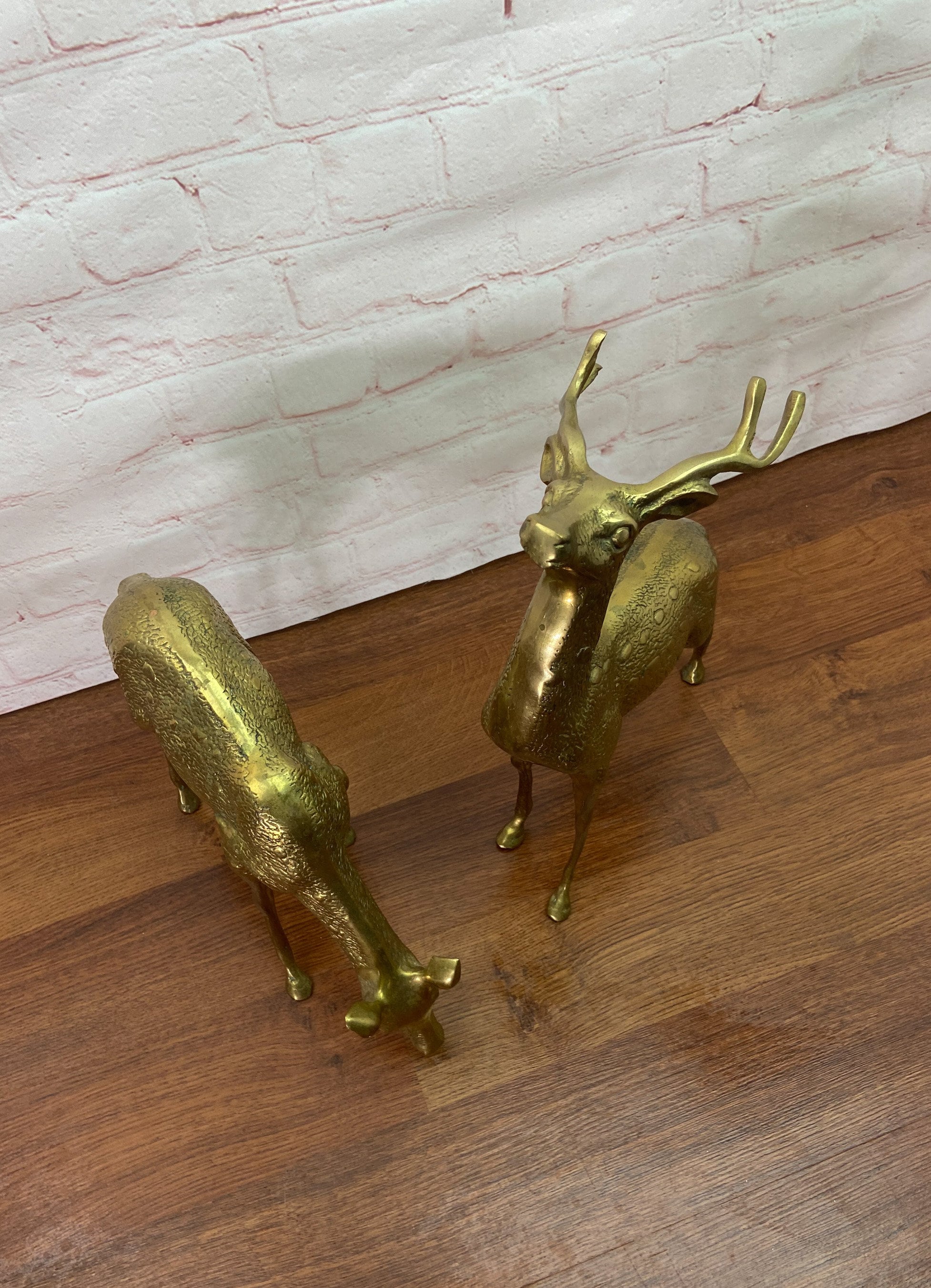 Large Brass Deer, Vintage Brass Deer, Brass Stag And Doe , Mid Century