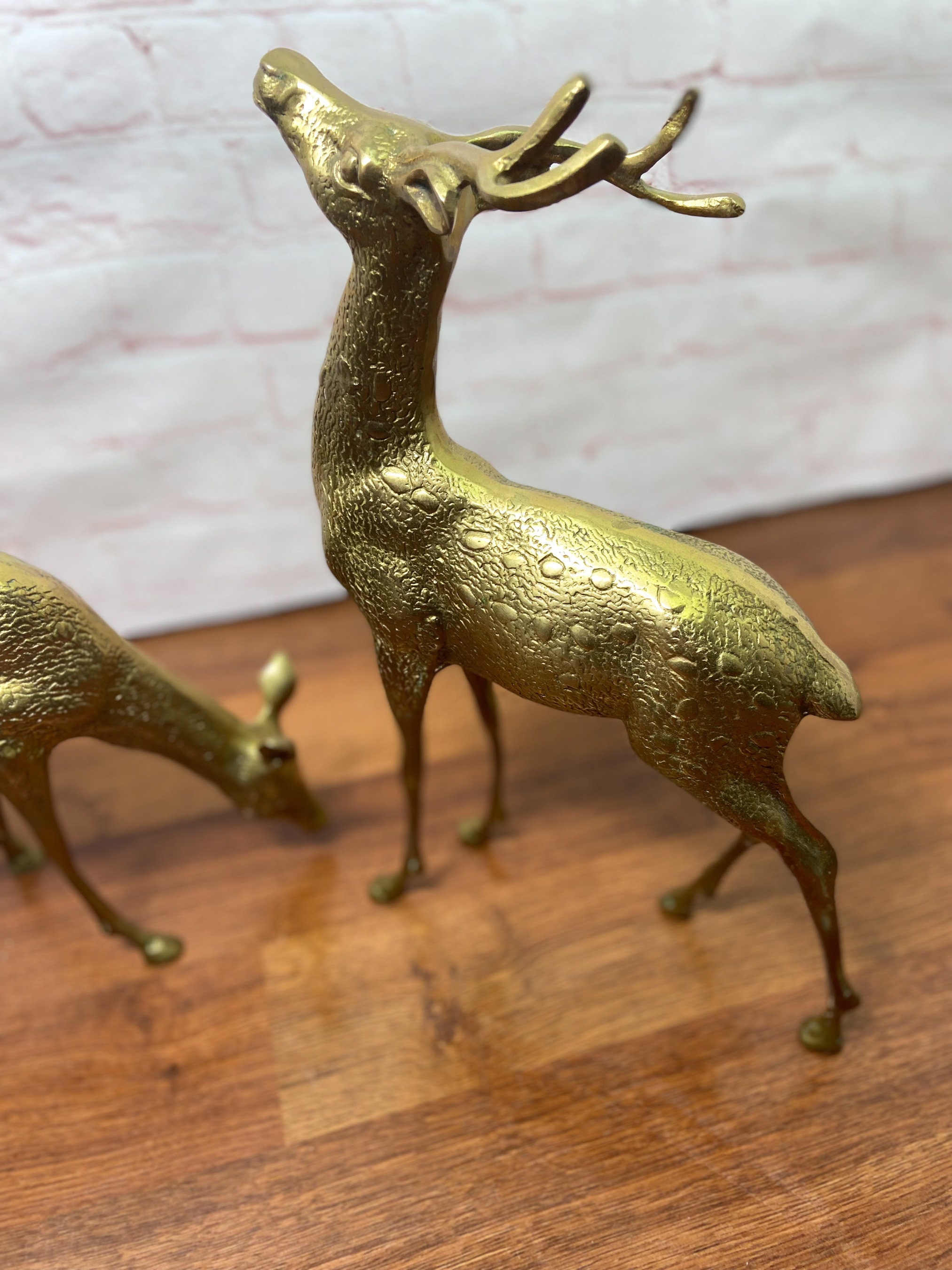 Large Brass Deer, Vintage Brass Deer, Brass Stag And Doe , Mid Century