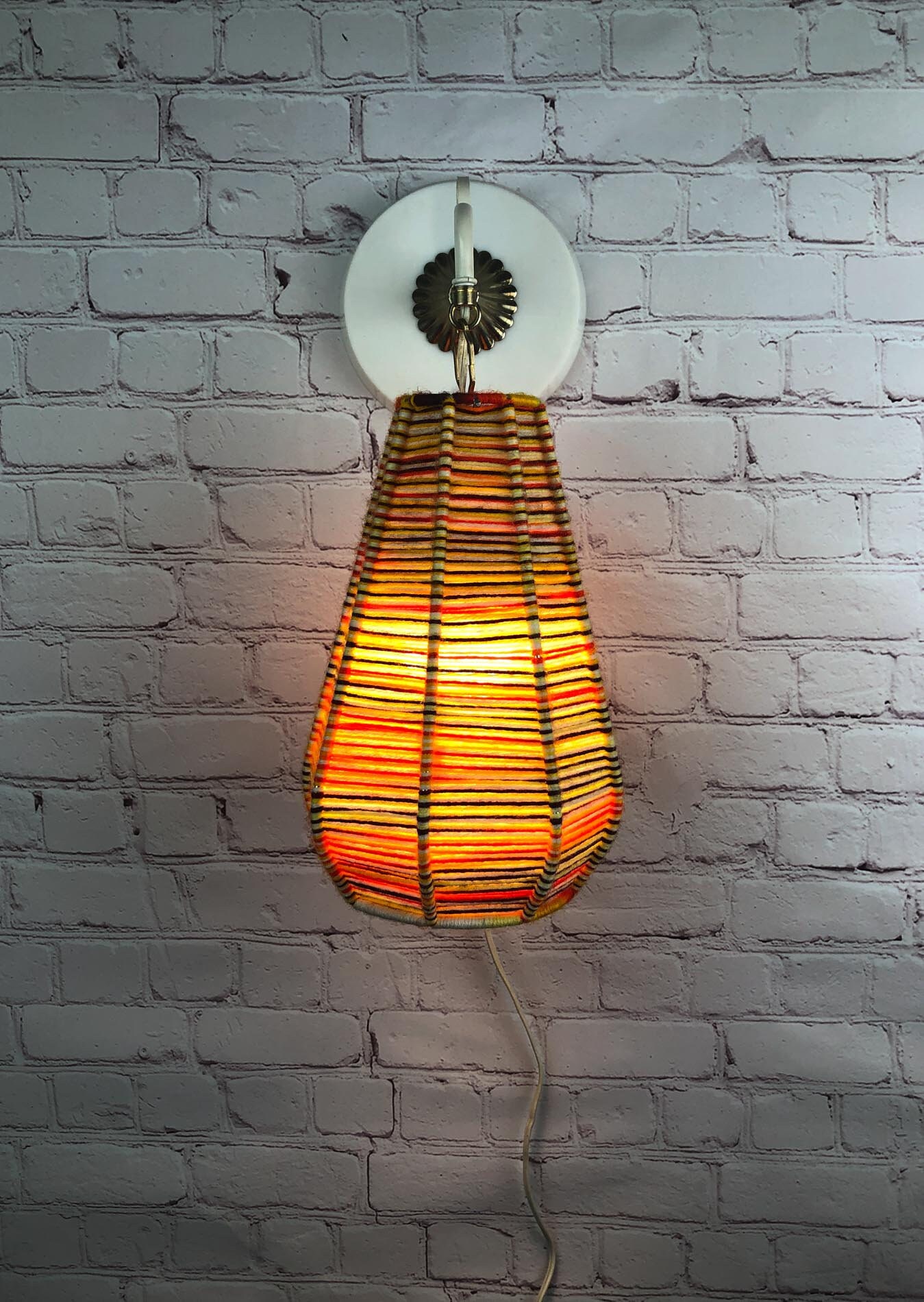 Boho Wall Pendant, Bohemian Wall Sconce, Hanging Yarn Lamp, Yarn Light