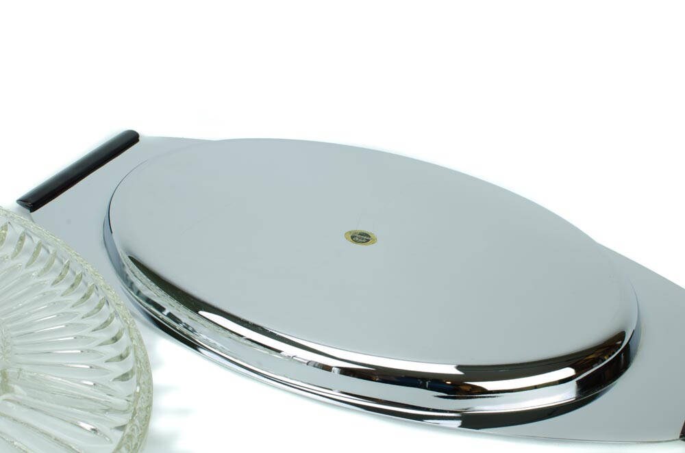 Glo Hill Bakelite Footed Serving Tray with Glass Insert, Caviar Tray