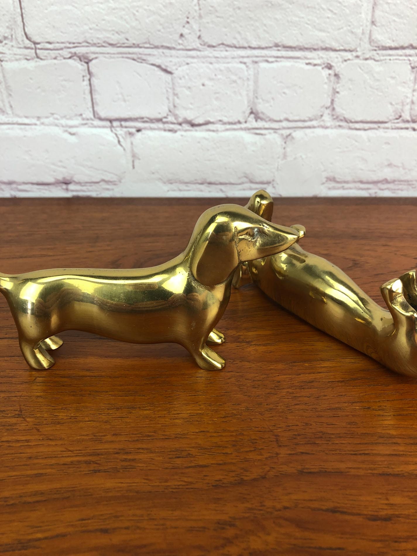 RESERVED—Vintage Brass Wiener Dogs, Brass Dachshunds, Brass Business