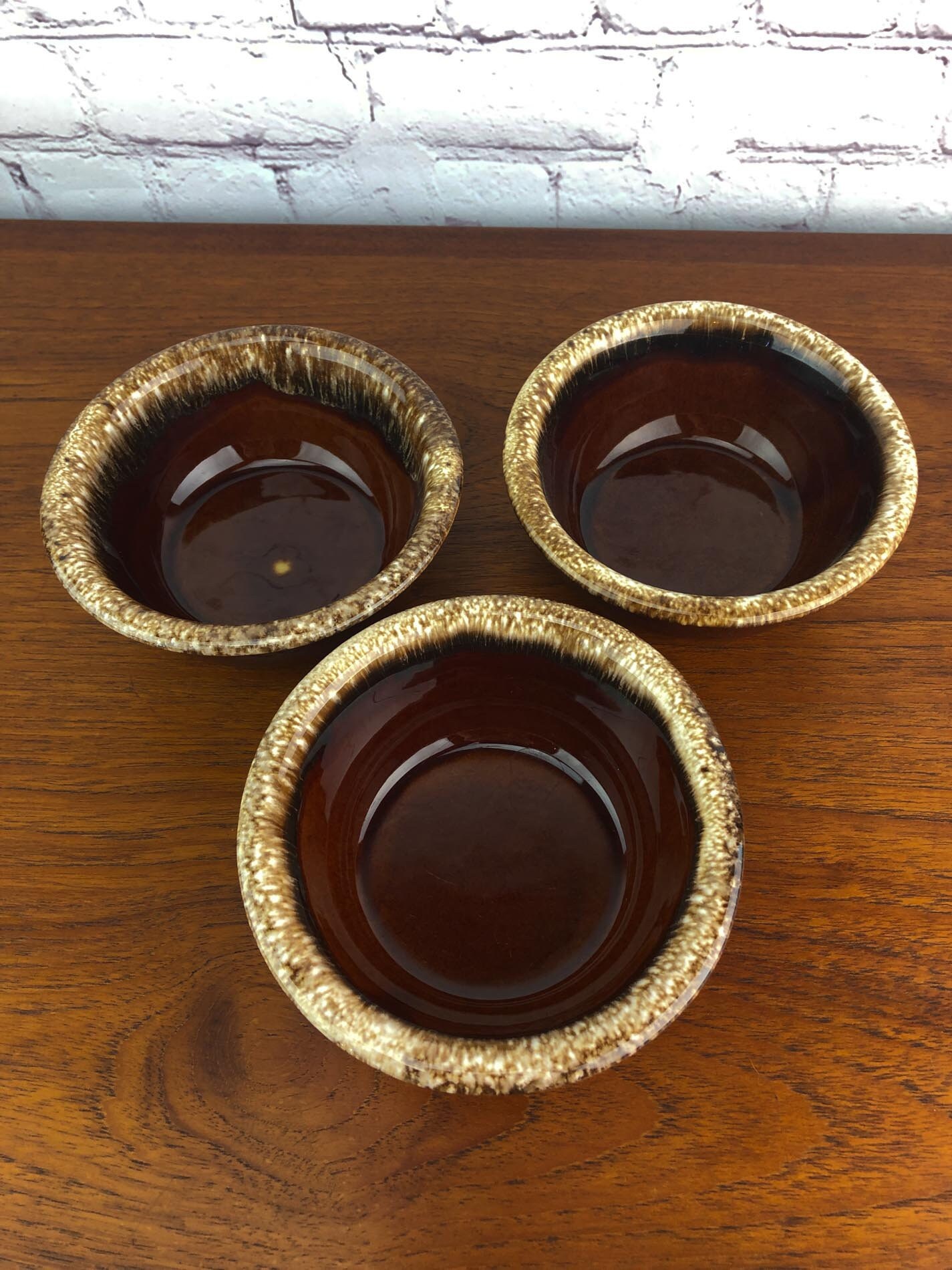 Hull Pottery(3), Brown Drip Fruit Bowls, Oven Proof, Crooksville, Ohio