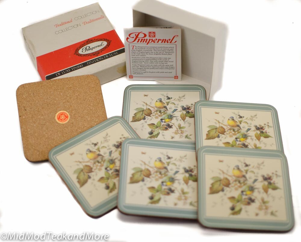 Vintage Coasters De Luxe by Pimpernel Birds and Berries Made in England