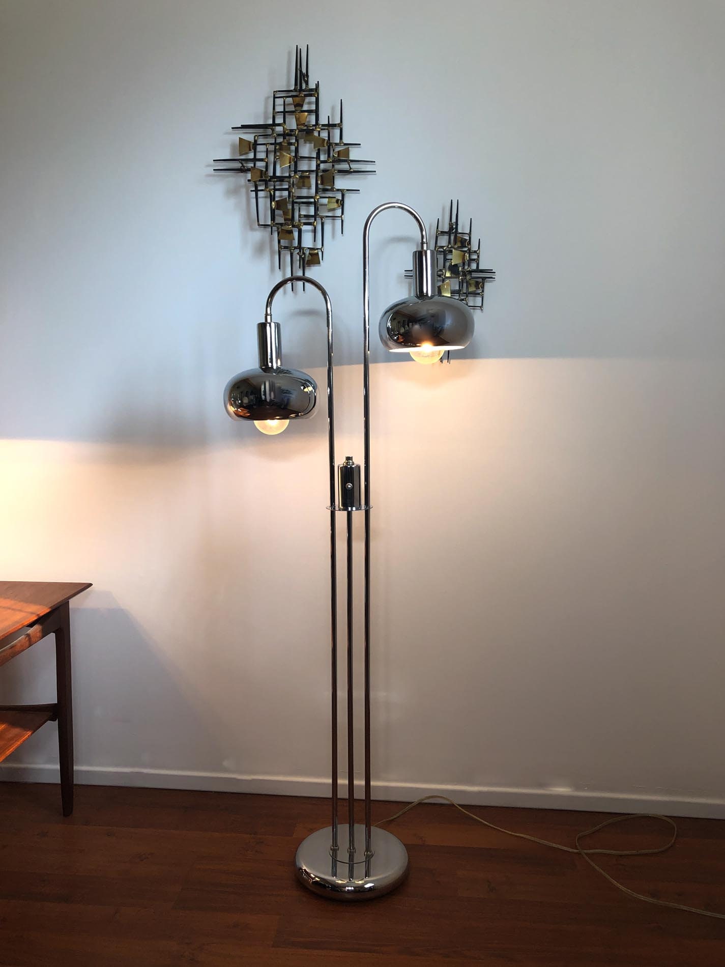 ON HOLD—/Mid Century Chrome Floor Lamp, Chrome Sputnik Floor Lamp, Two