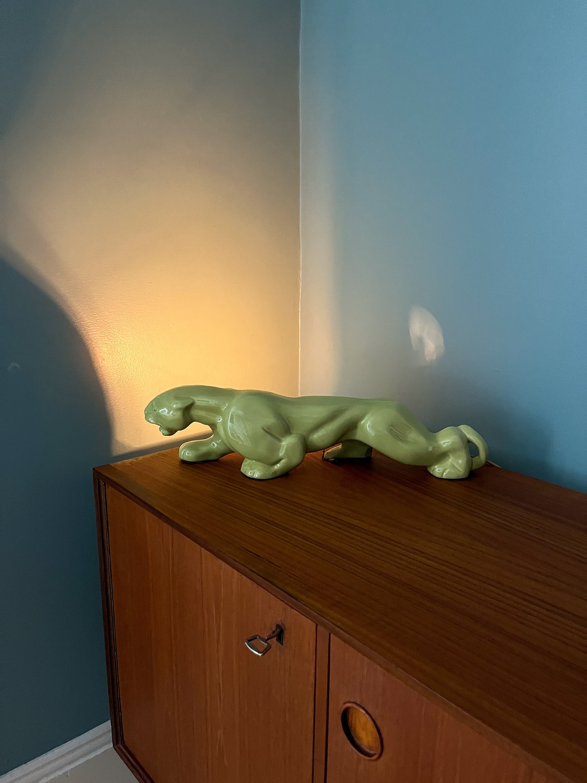 Mid Century Lamp Vintage Chartreuse Green TV Lamp Panther Lamp Green