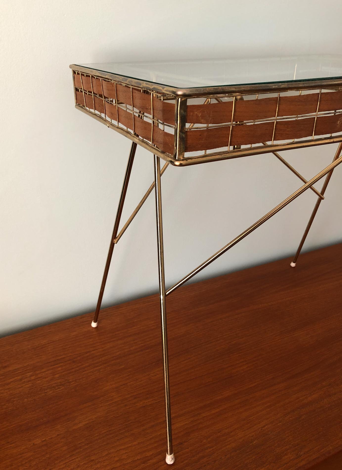 Tony Paul Designs Interlace Collection, Glass Top Magazine Table, Mid