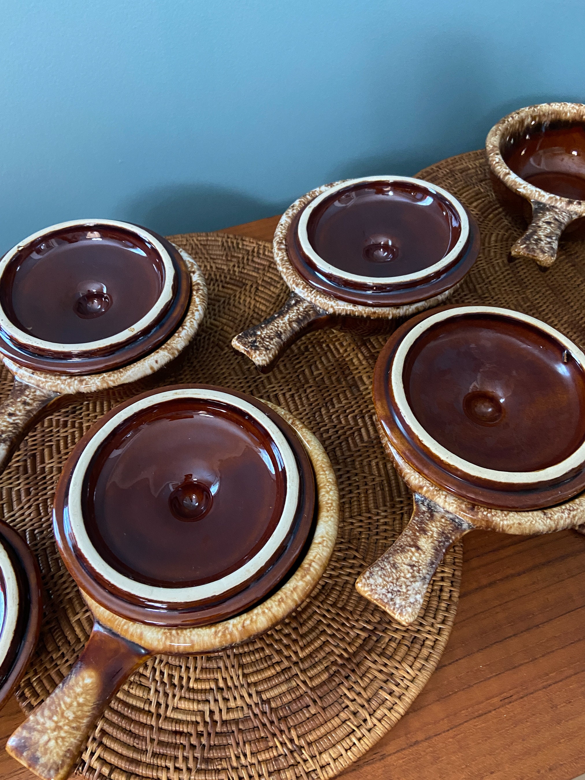 Hull Pottery Brown Drip French Onion Soup Bowls(SET of SIX) Hull