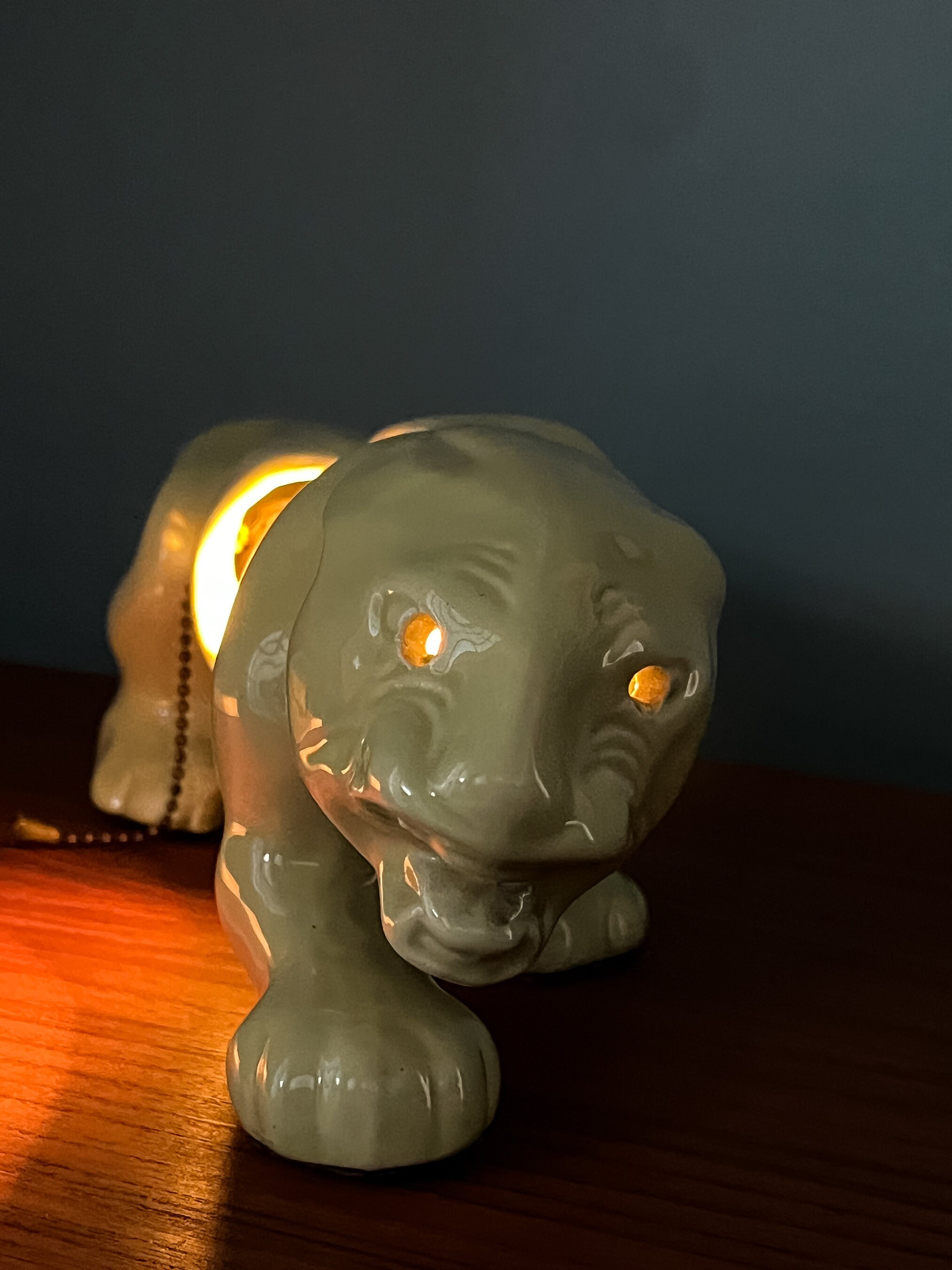 Mid Century Lamp Vintage Chartreuse Green TV Lamp Panther Lamp Green