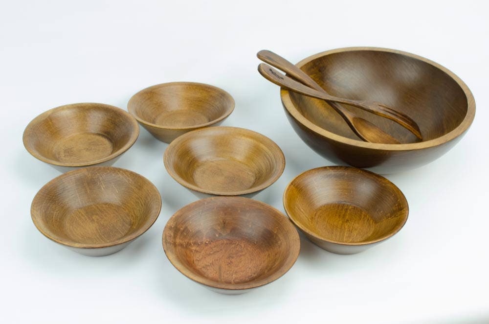 Rustic Wood Salad Bowl Set, Baribocraft Salad Bowl Set, Vintage Wooden Salad Bowls