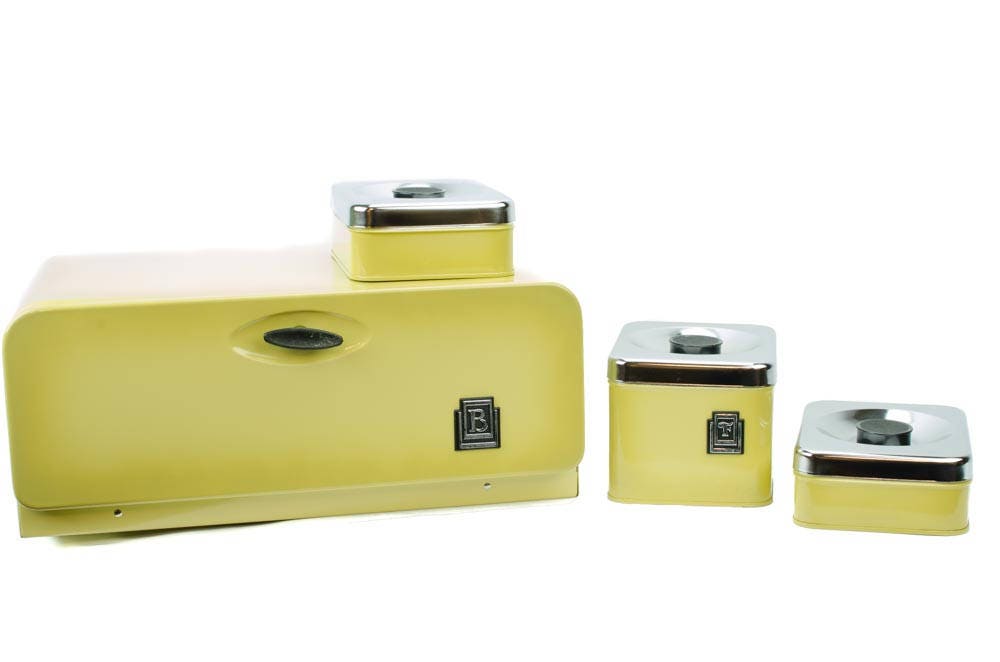 Vintage Tin Bread Box and Canisters