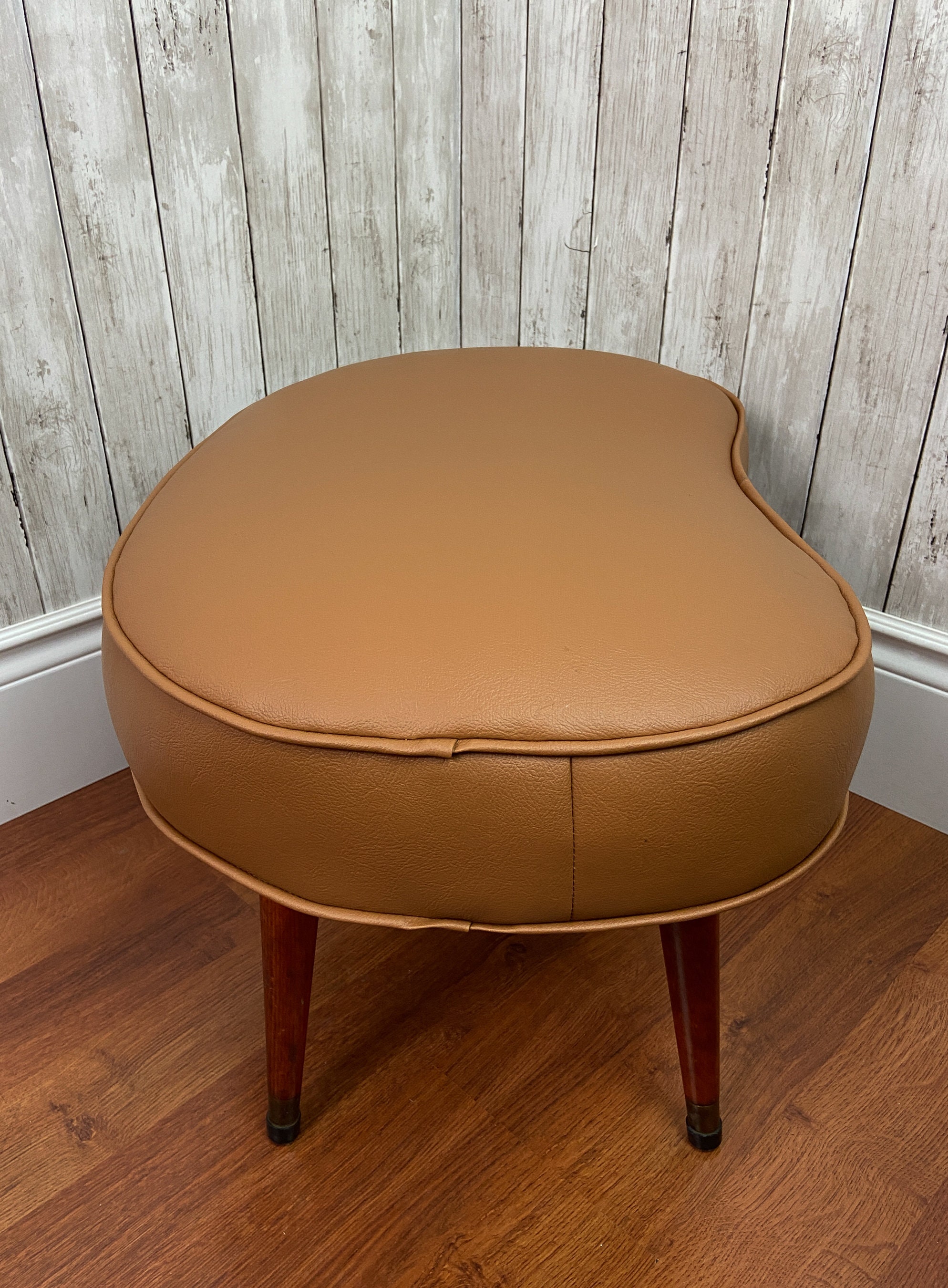 Vinyl Footstool Kidney Shaped Footstool Vintage Vinyl Footstool Mid