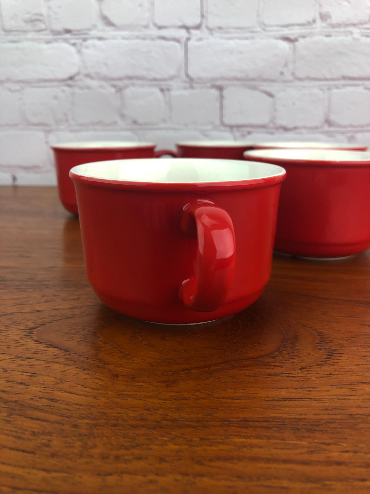 Red Coffee Mugs (5), Vintage Red Coffee Mugs, FPC England Pottery, FPC England Mug