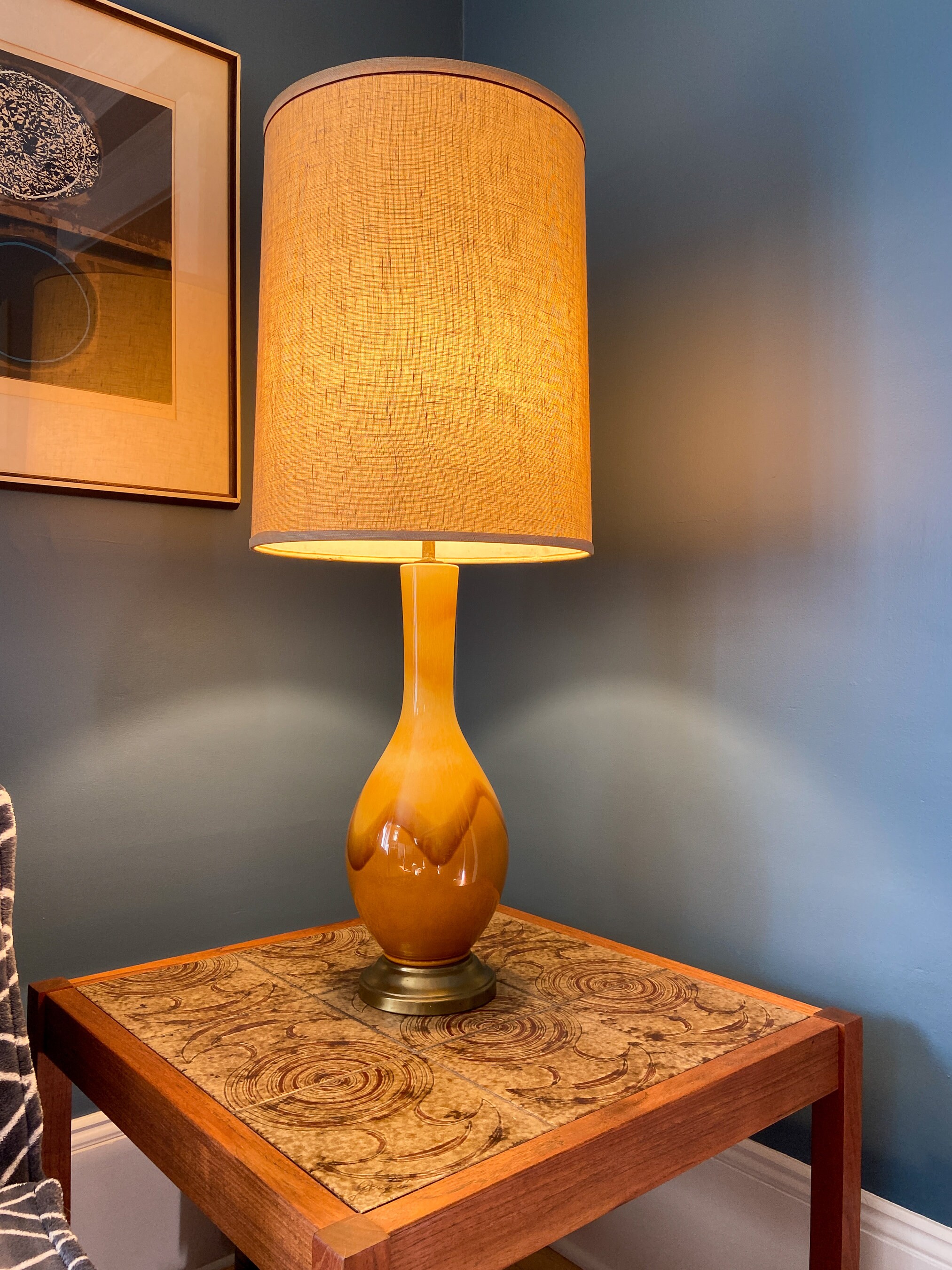 Mid Century Lamp Orange Ceramic Table Lamp Vintage Table Lamp Studio