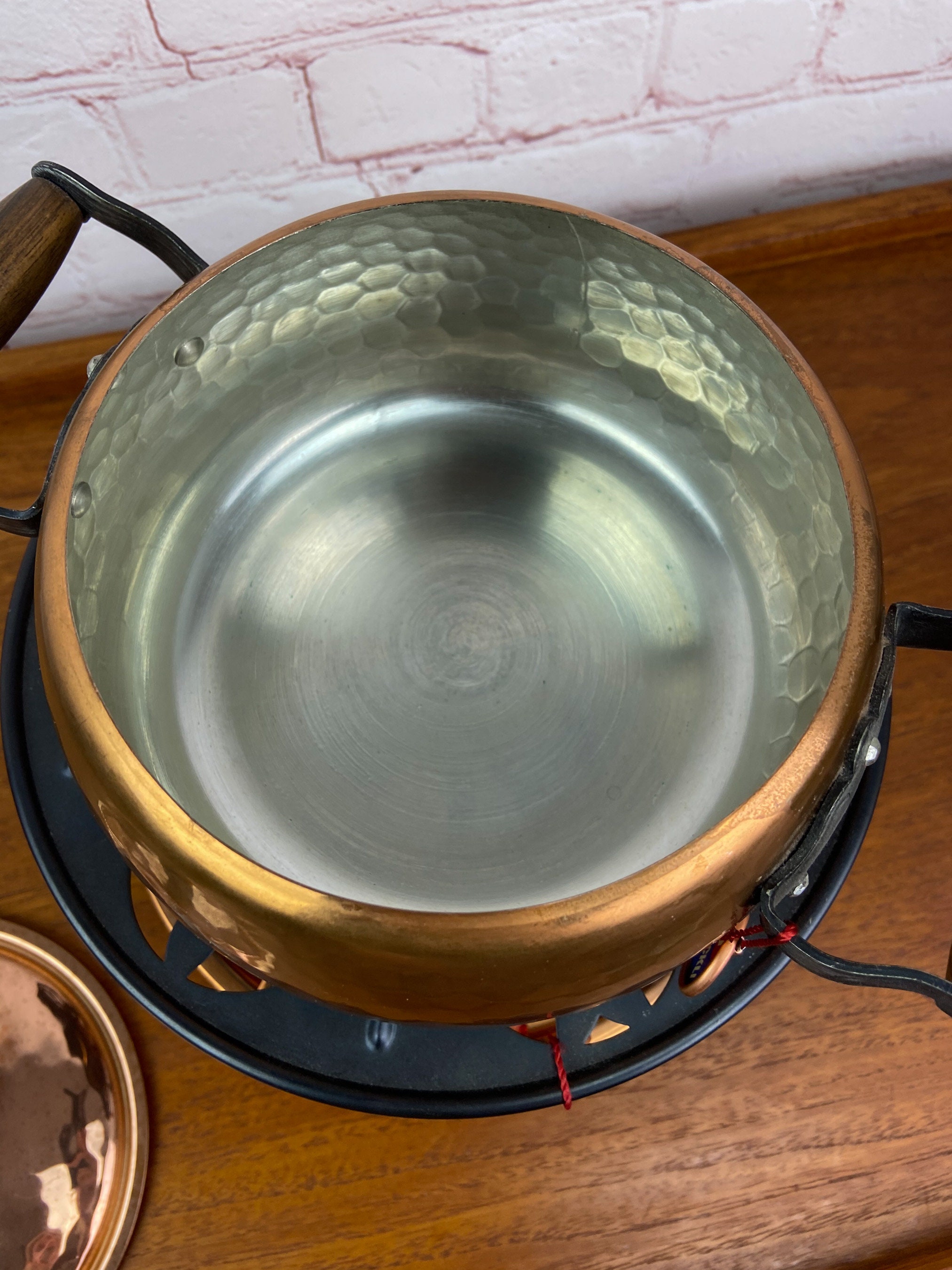 Stockli Netstal Hammered Copper Fondue Pot, Swiss Copper Fondue Pot