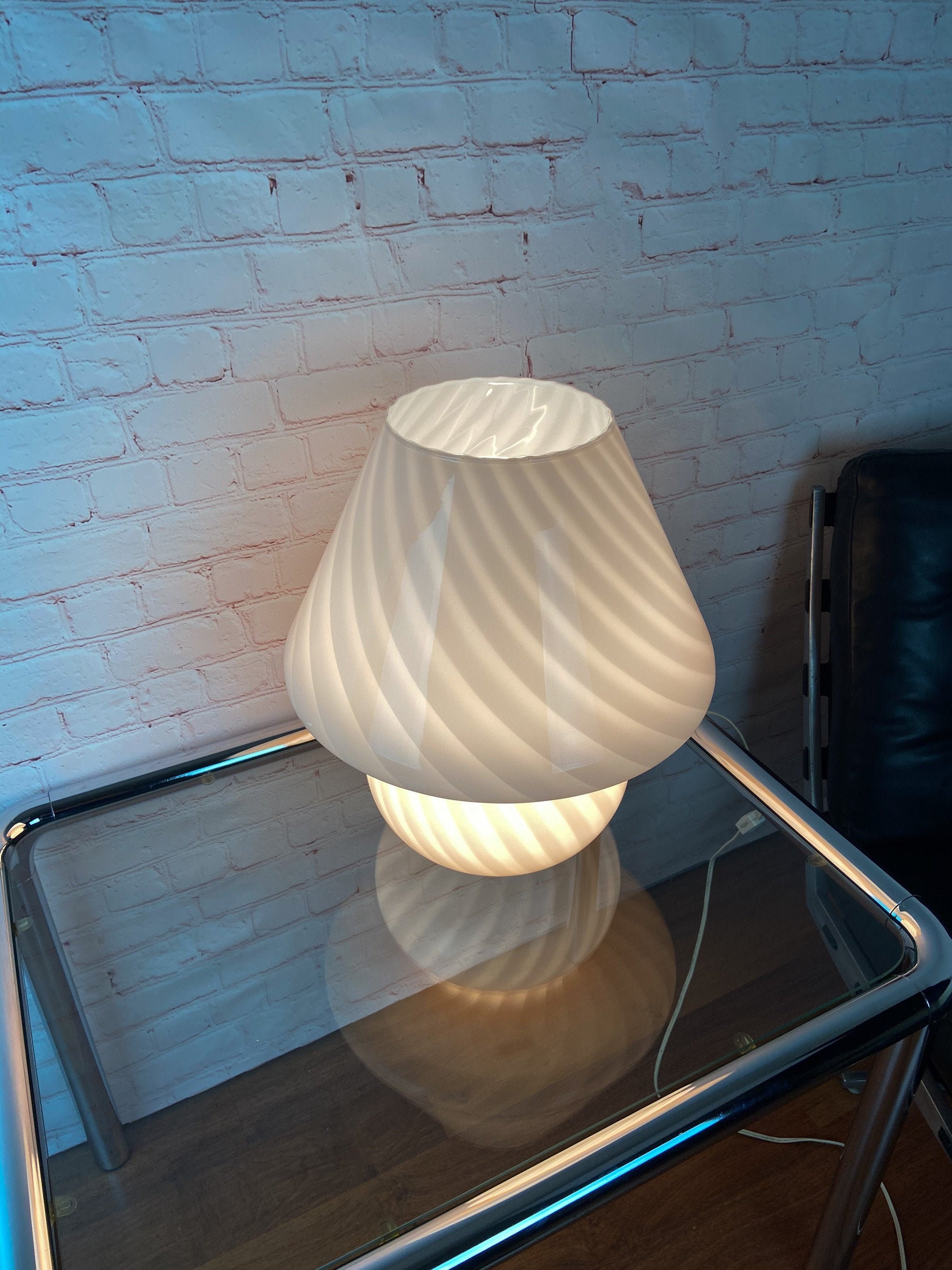 Murano Mushroom Lamp, Murano Mushroom Glass Lamp, Pink Murano Swirl