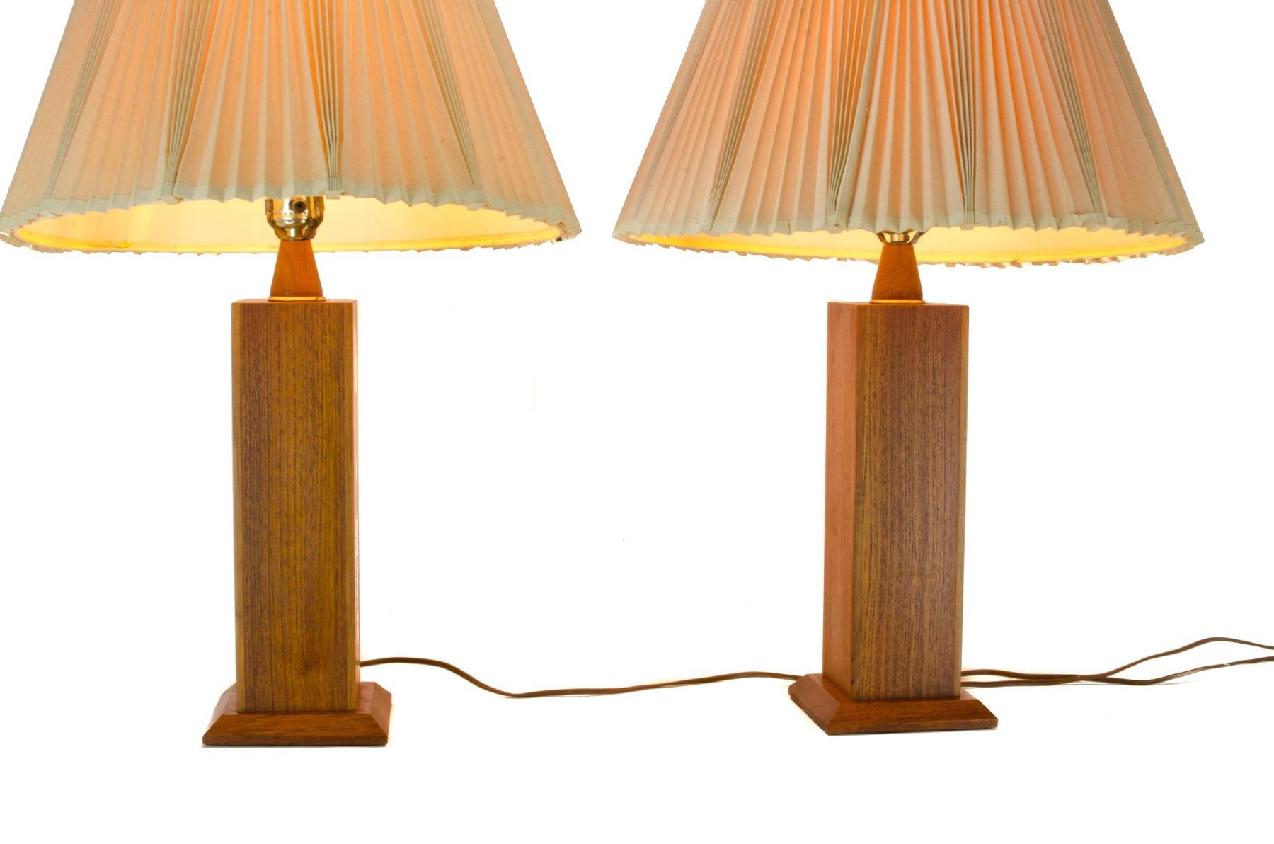 Mid Century Teak Table Lamps (PRICE for PAIR), Teak Square Column Table