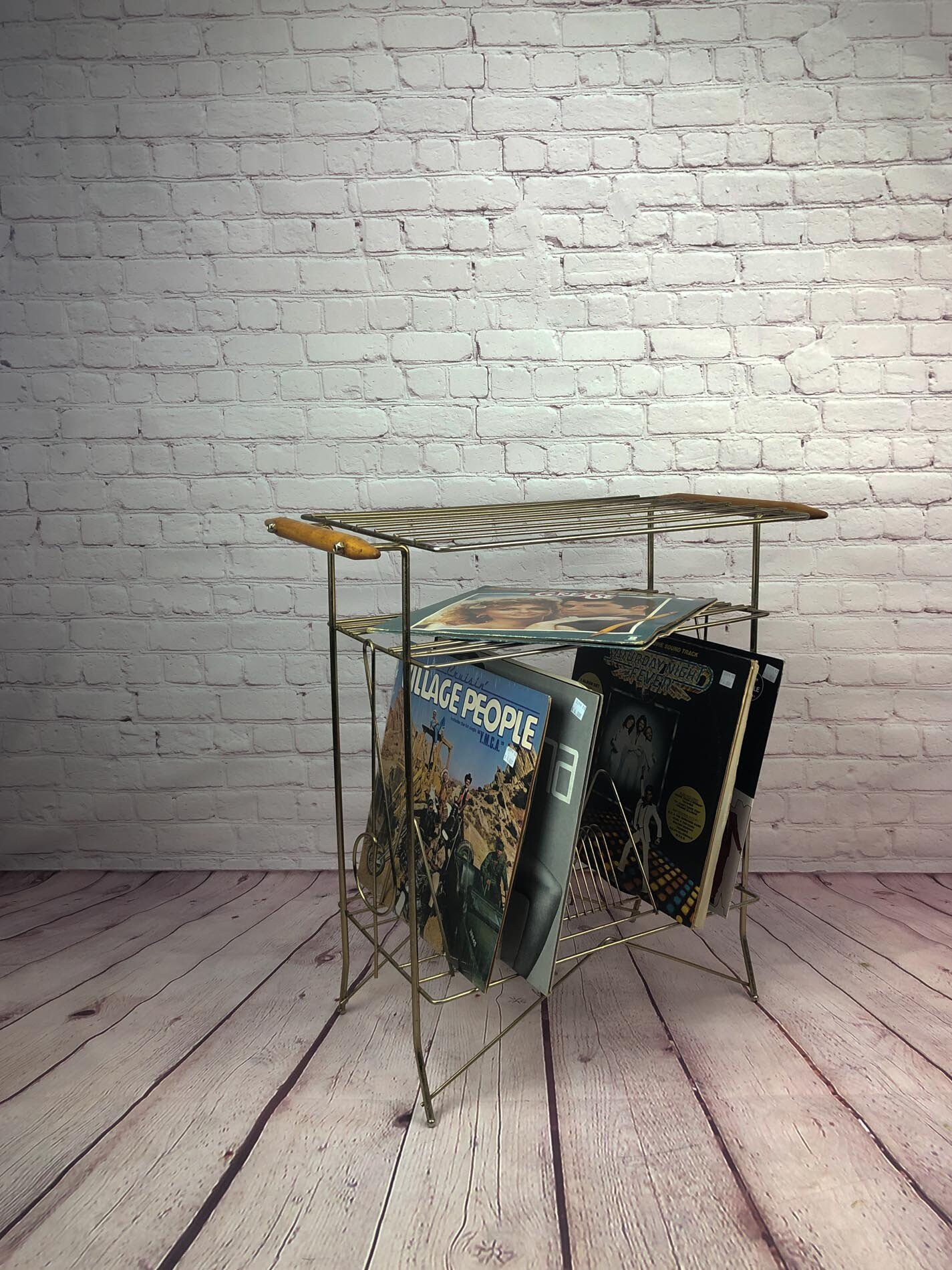 Mid Century Record Player Stand and Record Storage, Chrome Record Stand