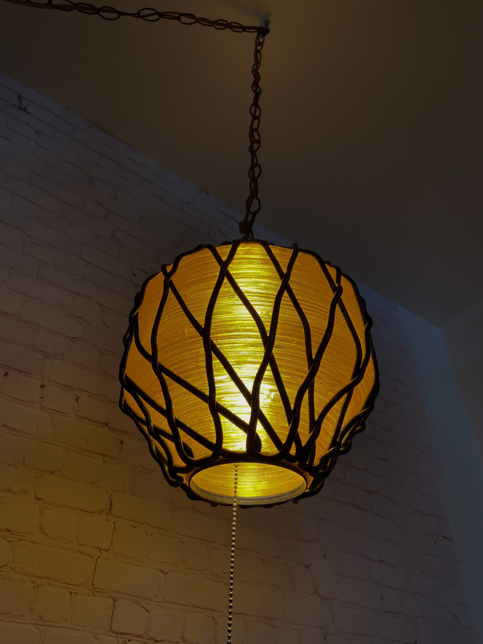 ON HOLD—Gilbert Softlite Swag Lamp, Lucite Swag Lamp, Gold Plastic