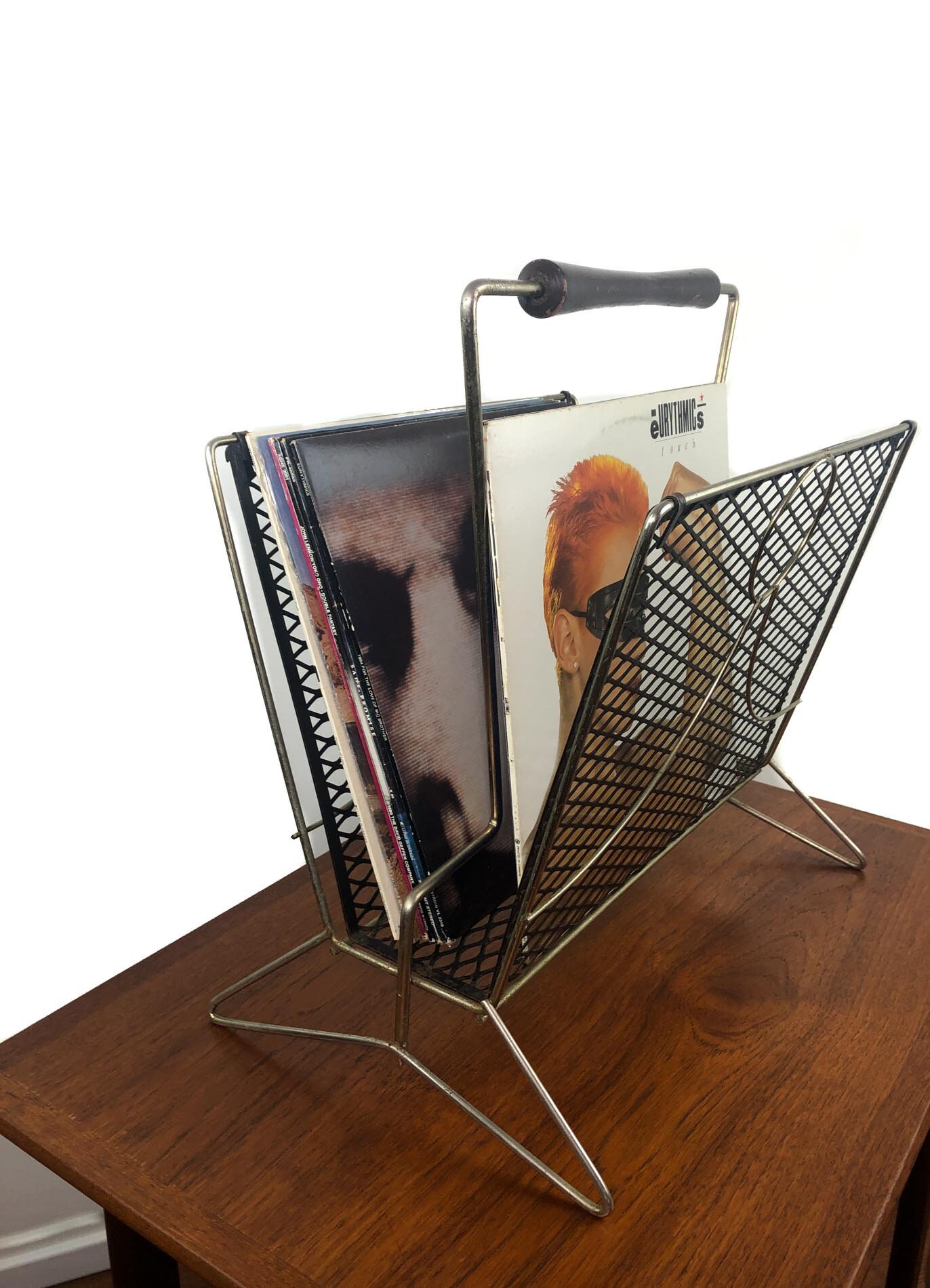 Mid Century Record Stand, LP Rack, Brass Plated Record Stand, Vintage