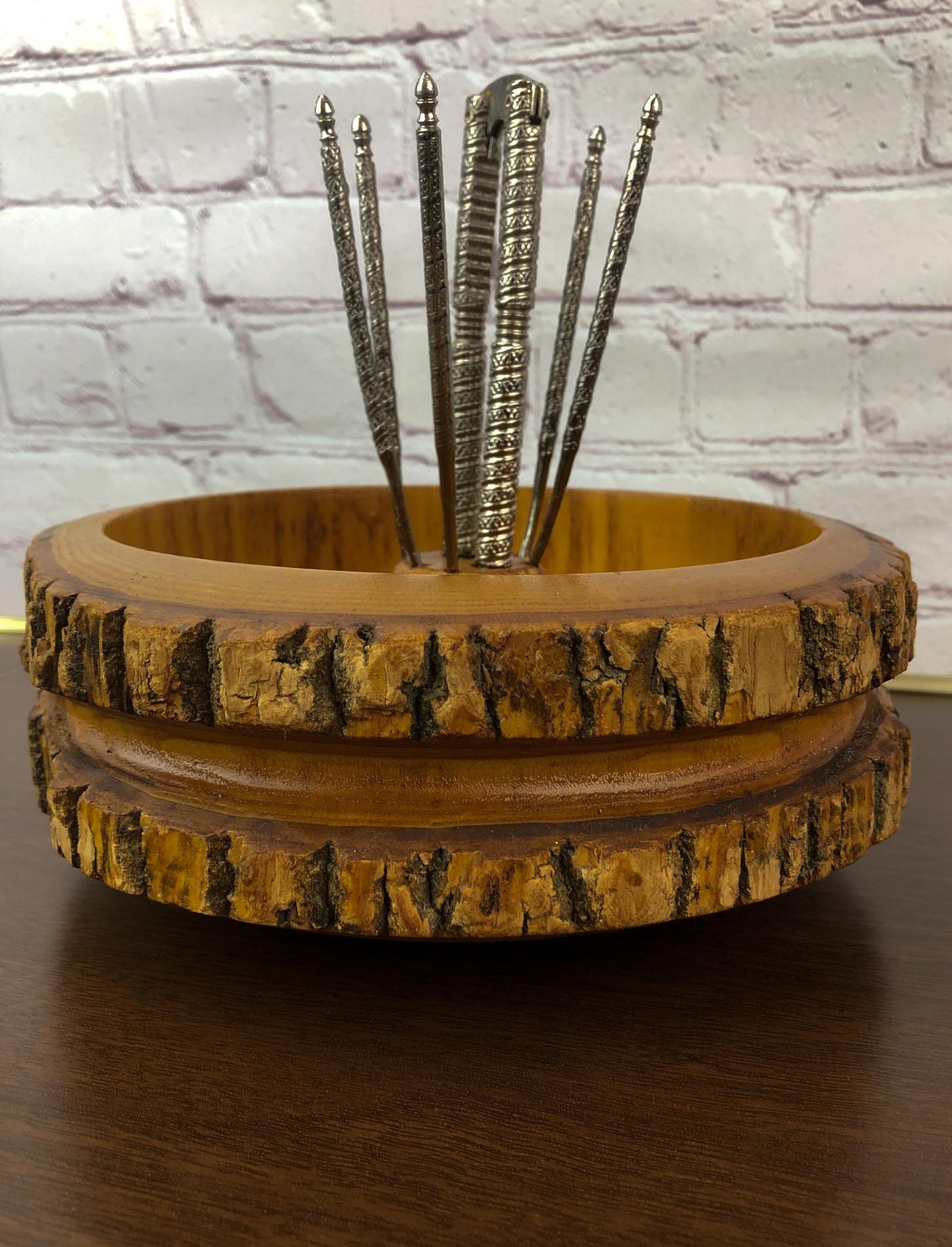 Vintage Wood Log Nut Bowl, Live Bark Edge Nut Bowl, Ellwood Rusticware