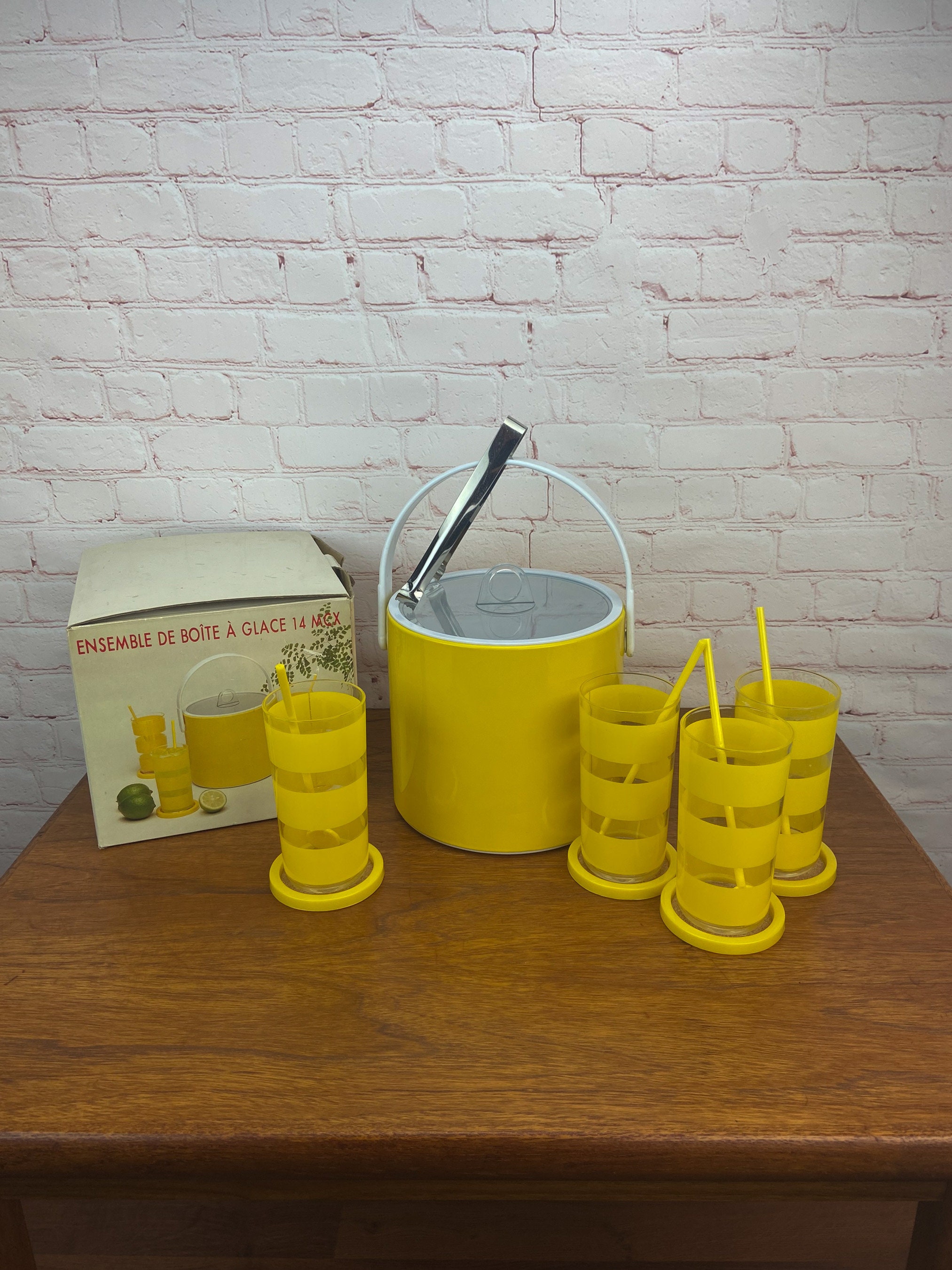 Vintage Ice Bucket, Acrylic Ice Bucket, Yellow Ice Bucket, Yellow