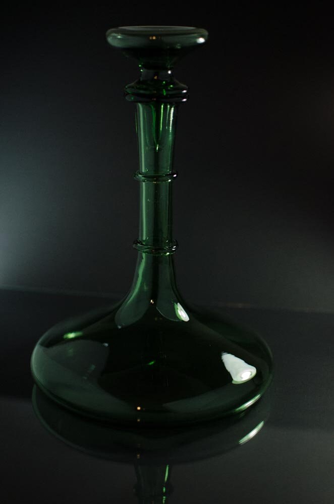Ship Decanter, Antique Green Art Glass, Hand Blown Ship Decanter