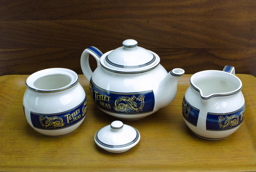 Tetley Teas Teapot Set, Tetley Teas Collectible Cobalt Blue Tea Pot set
