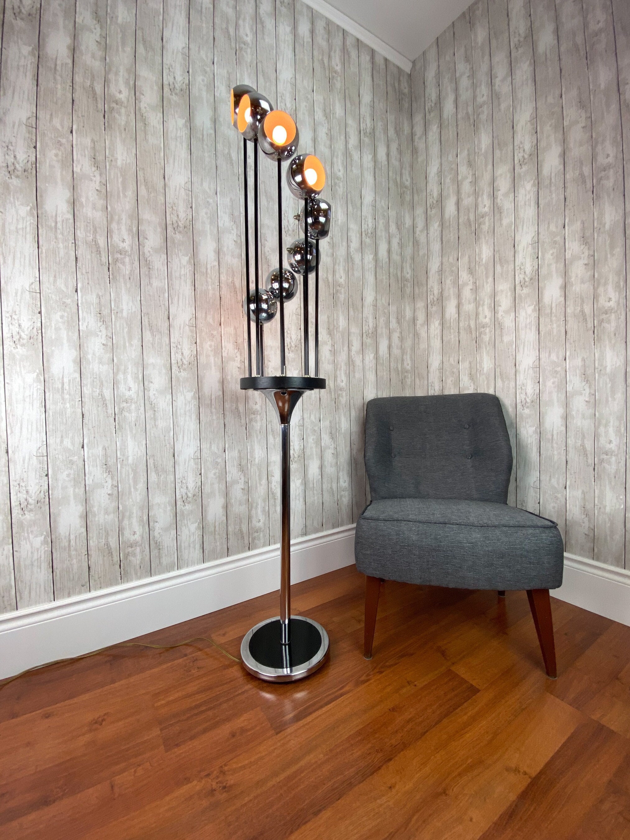 RESERVEDChrome Eyeball Floor Lamp Chrome Sputnik Floor Lamp Mid