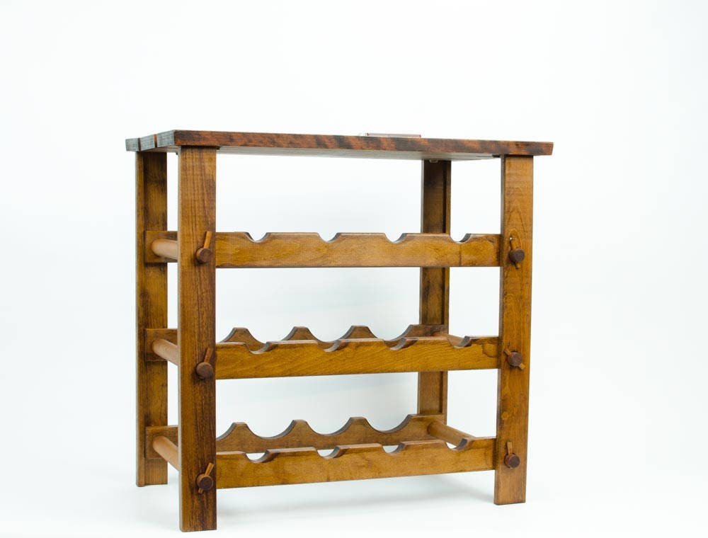 Vintage Baribocraft Wine Rack and Portable Wood and Slate Cheese Board, Rustic Wood Wine Rack