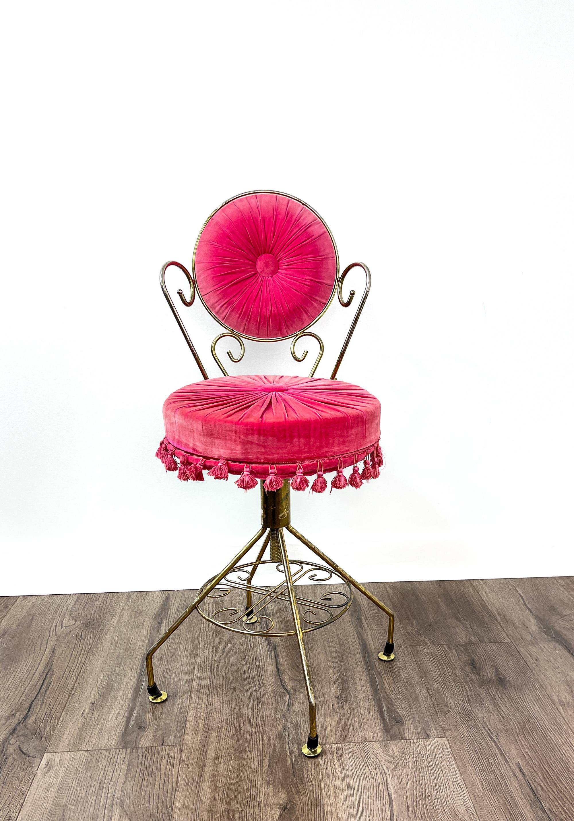 Vintage Metal Chair Vanity Chair Hot Pink Hollywood Regency Vanity Chair  Cresta Style Boudoir Chair